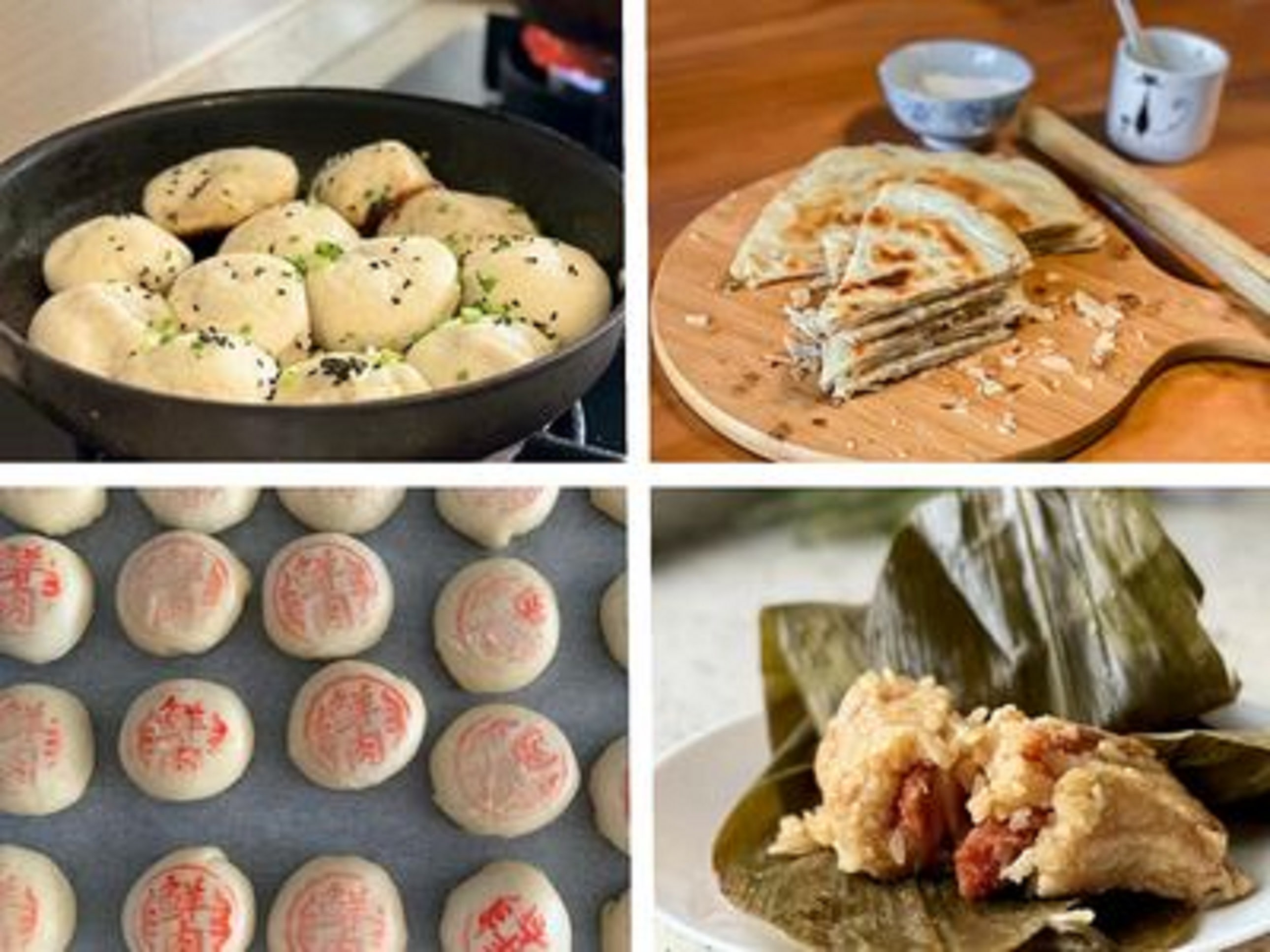 生煎、蔥油餅、蘇式月餅、肉粽，中式風味滿溢，饞意十足