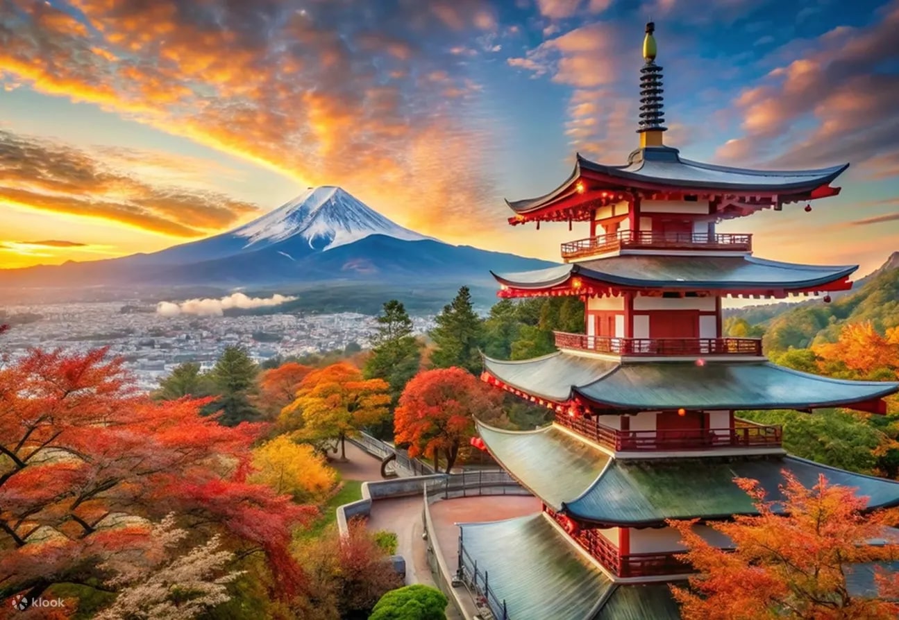 🍁 新倉山淺間公園｜楓紅染塔的富士秋韻 石階漫紅，朱塔映日，富士山靜立遠方，每一幀都是刻在心底的日系浪漫。