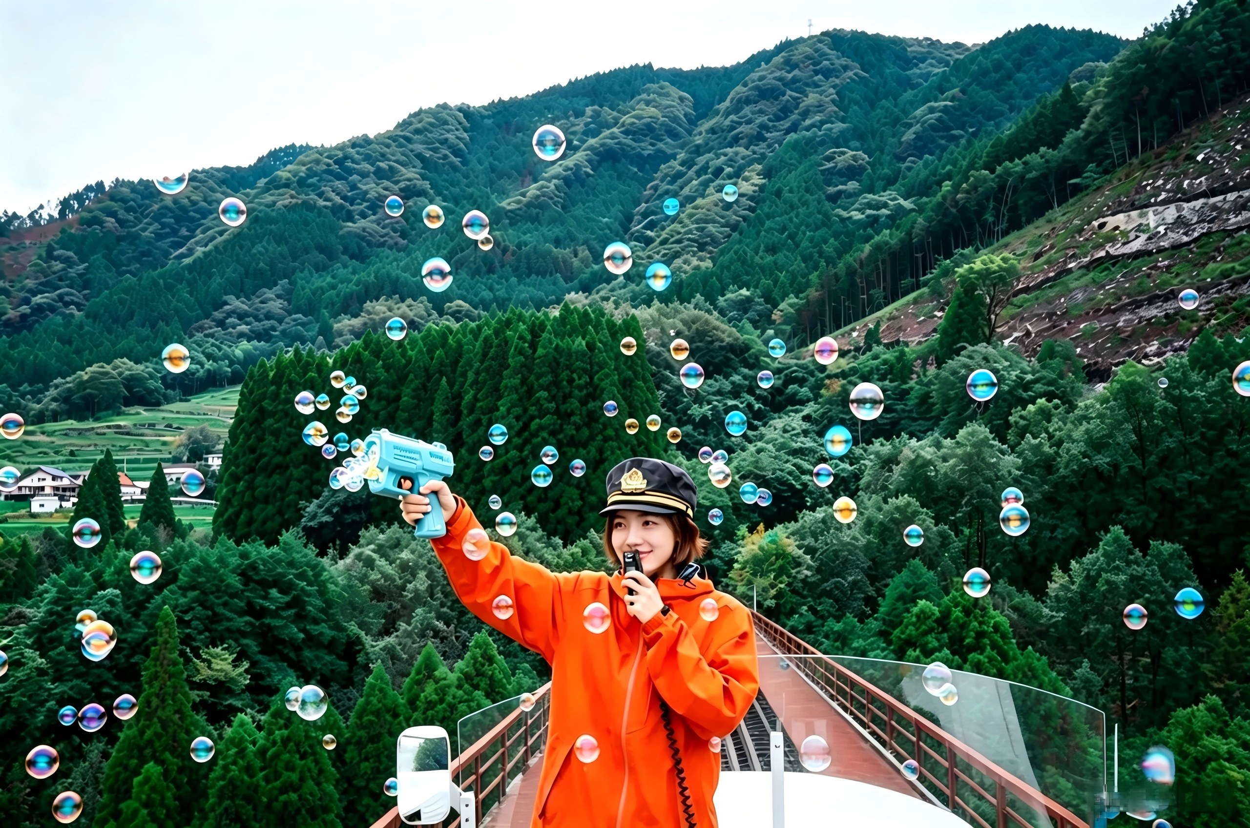 高千穗小火車 沿山間峽谷緩緩行駛，是體驗高千穗自然風光的最佳方式。拍照建議坐在車窗旁，將列車車身與峽谷綠意一併入鏡。