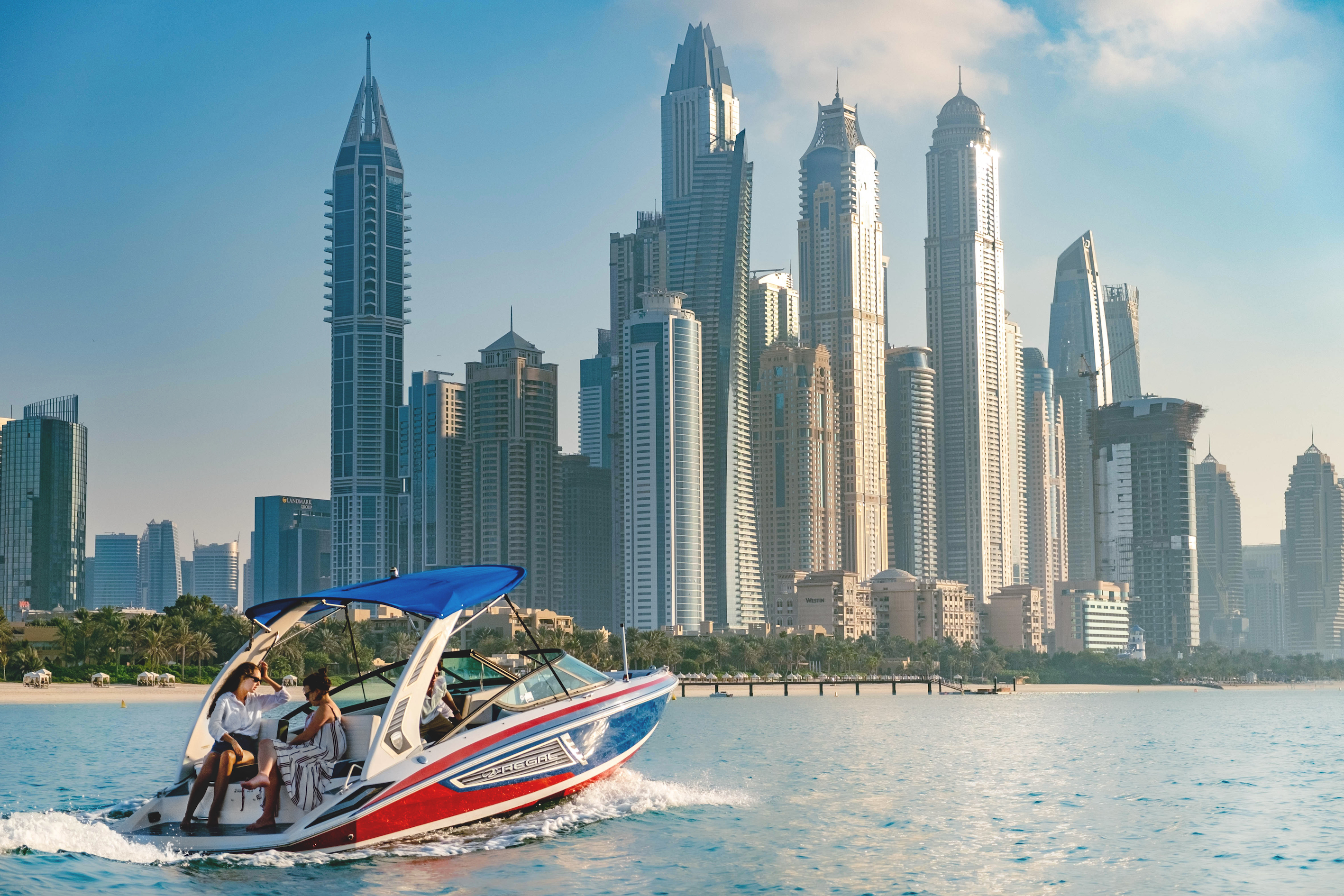 Cruise in front of Dubai's high-rises