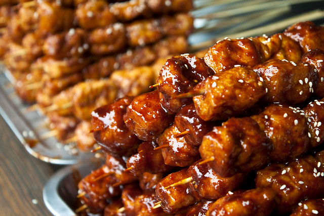 plates of barbecue in downtown chengdu for the private day tour