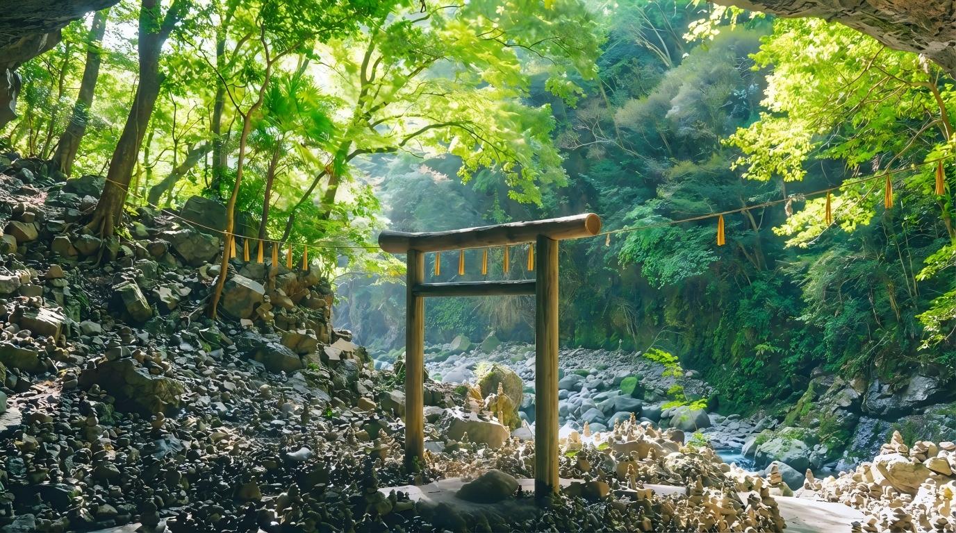這裡據說是天照大神躲藏之地,河原上堆滿了小石子,堆得越高,願望越容易實現! 這裡據說是天照大神躲藏之地,河原上堆滿了小石子,堆得越高,願望越容易實現!
