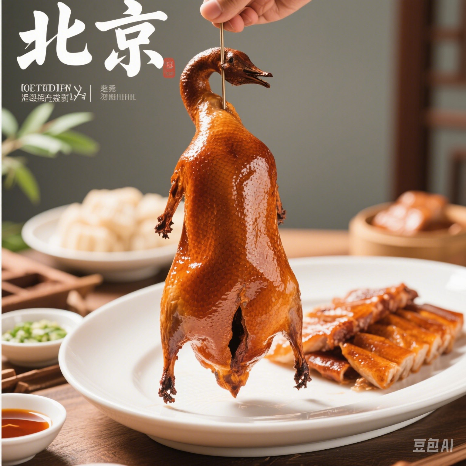 We have prepared Peking duck for you for dinner. "Each piece of duck skin is as thin as a piece of paper, covered with a layer of oily fat, and then spread with a layer of sauce, wrapped with green onions and cucumbers. When you bite it, the duck meat is 