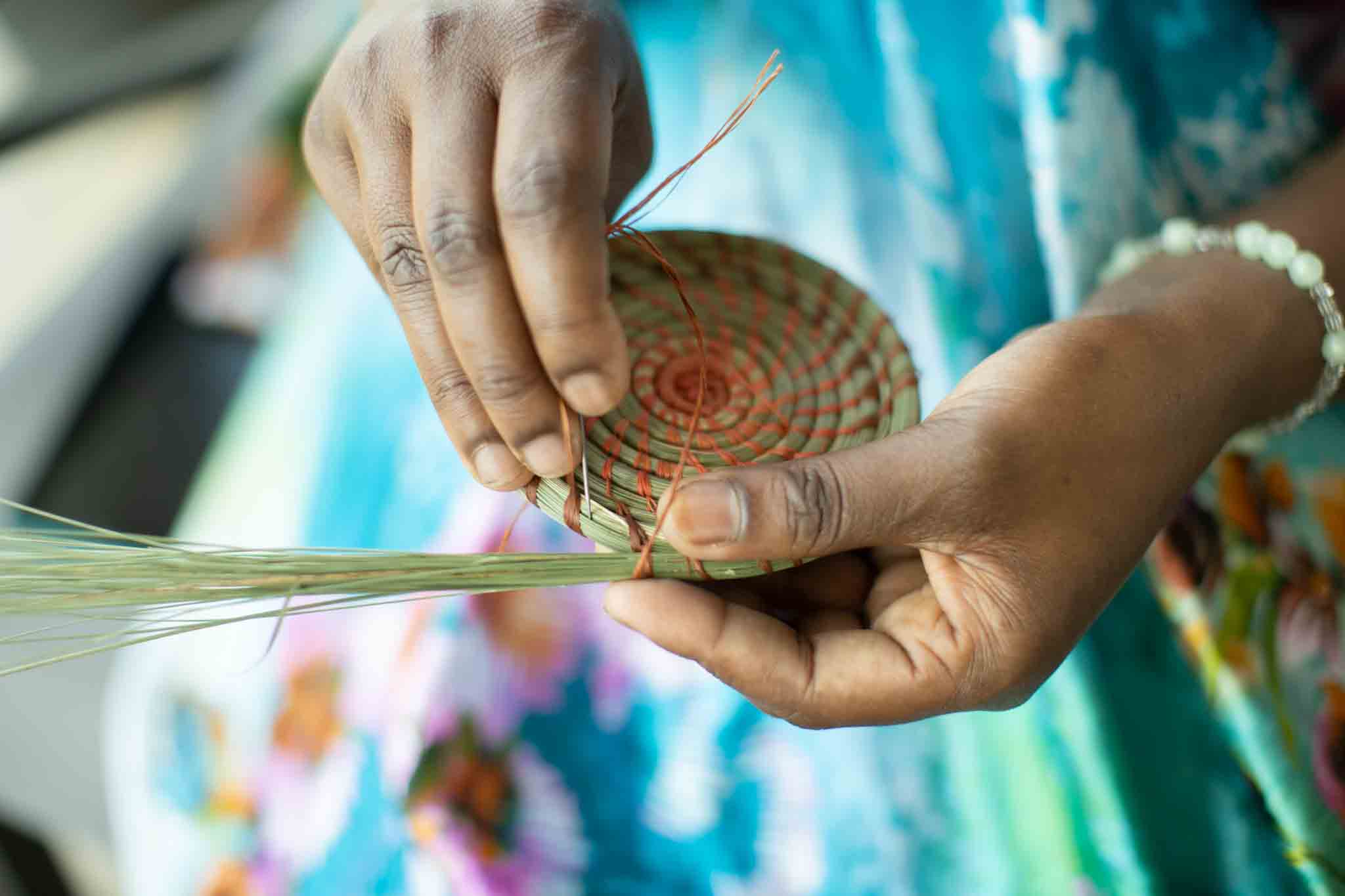 Traditional Basket Weaving in a Garden