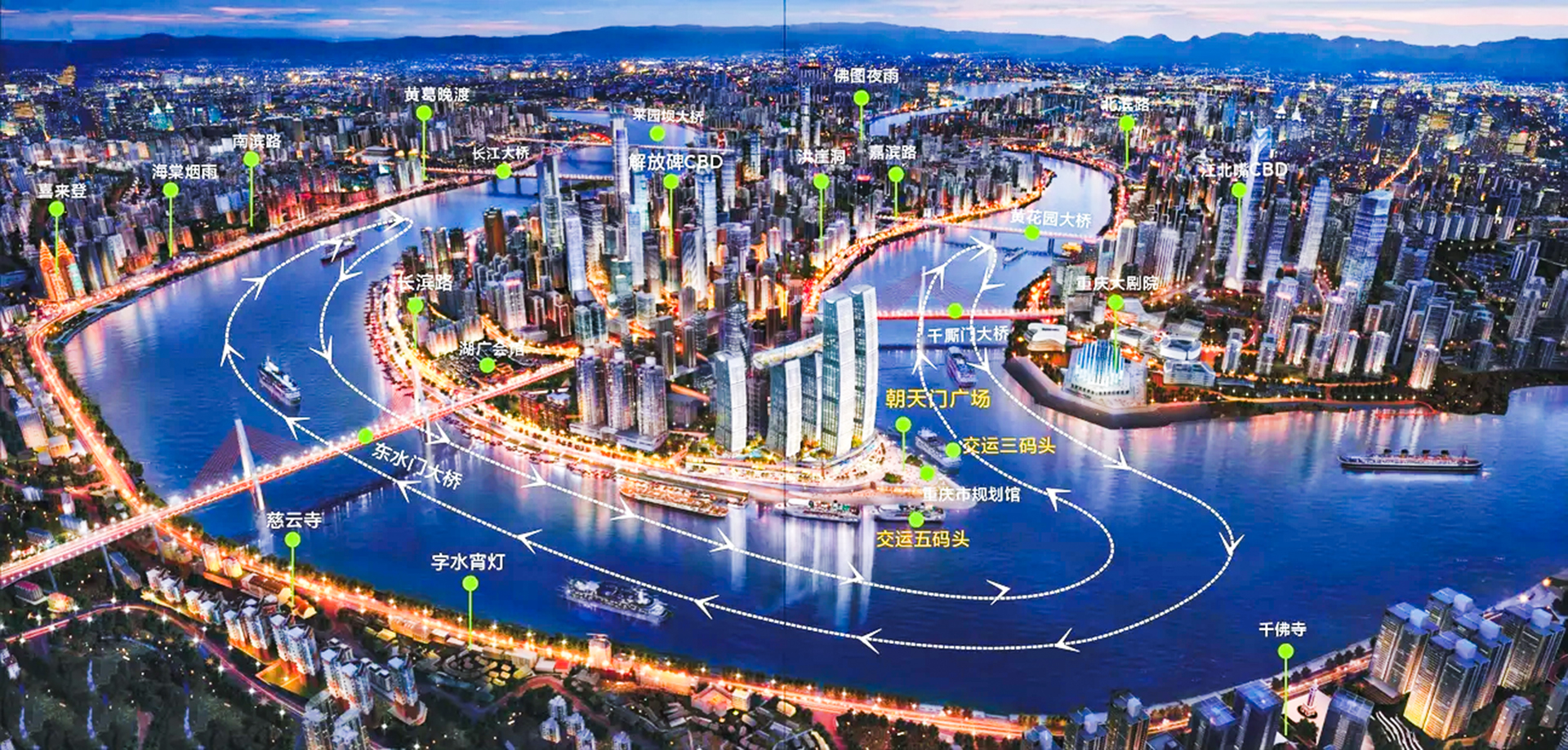 圖為兩江郵輪船觀光線路圖 圖為兩江郵輪船觀光線路圖