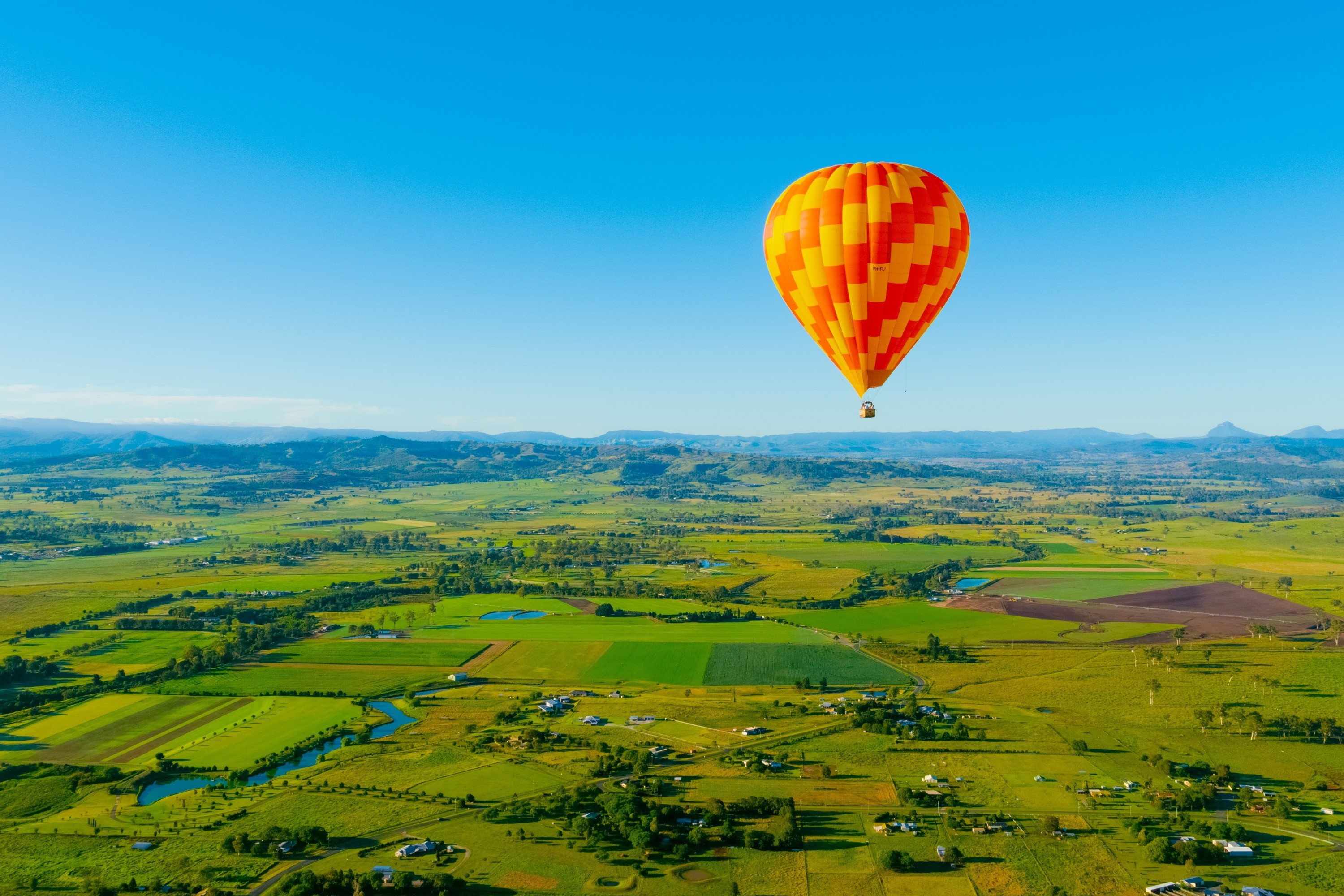 Rainbow-hued hot air balloon
