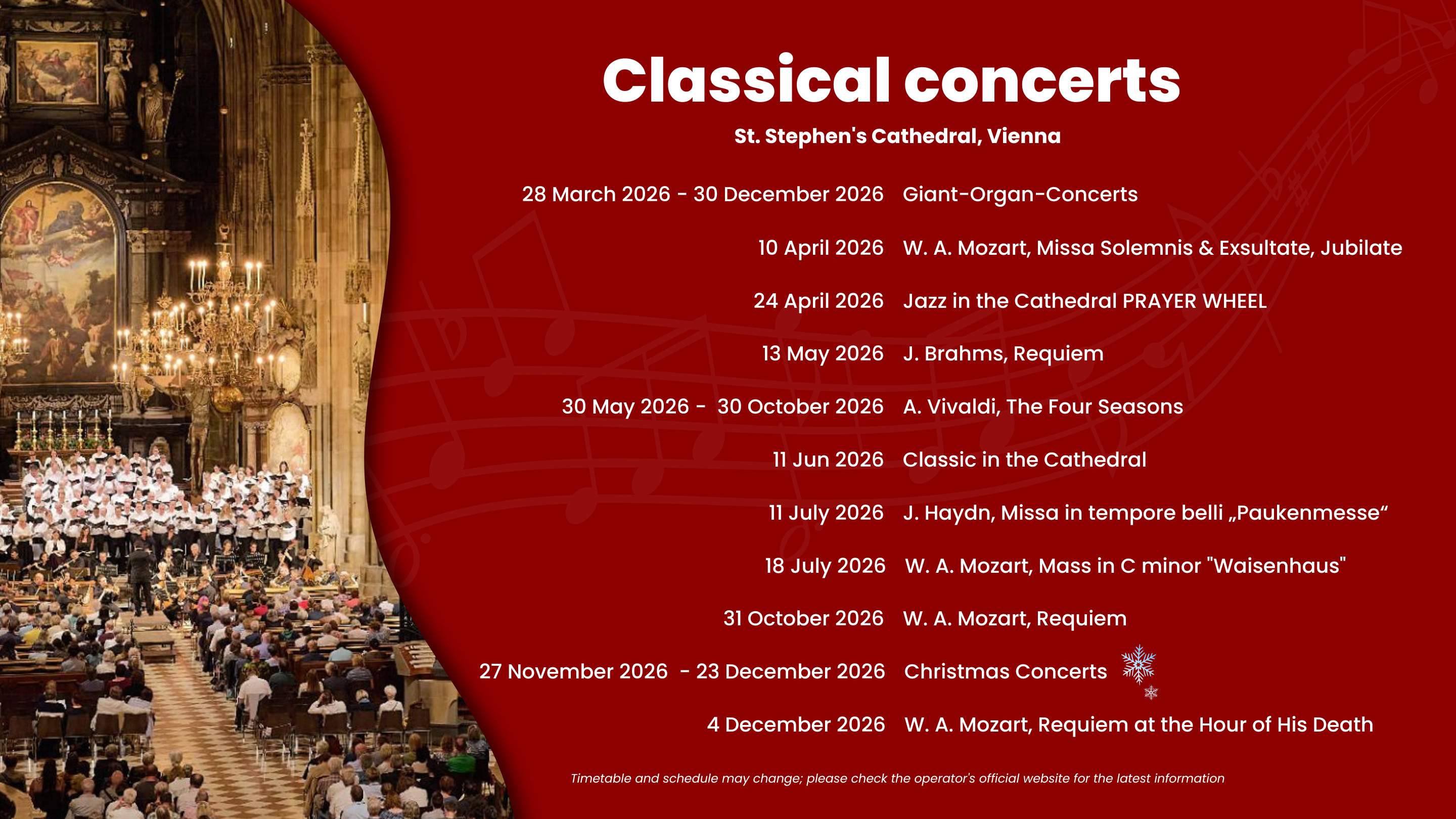 Classical concerts at St. Stephen's Cathedral in Vienna's concert schedule