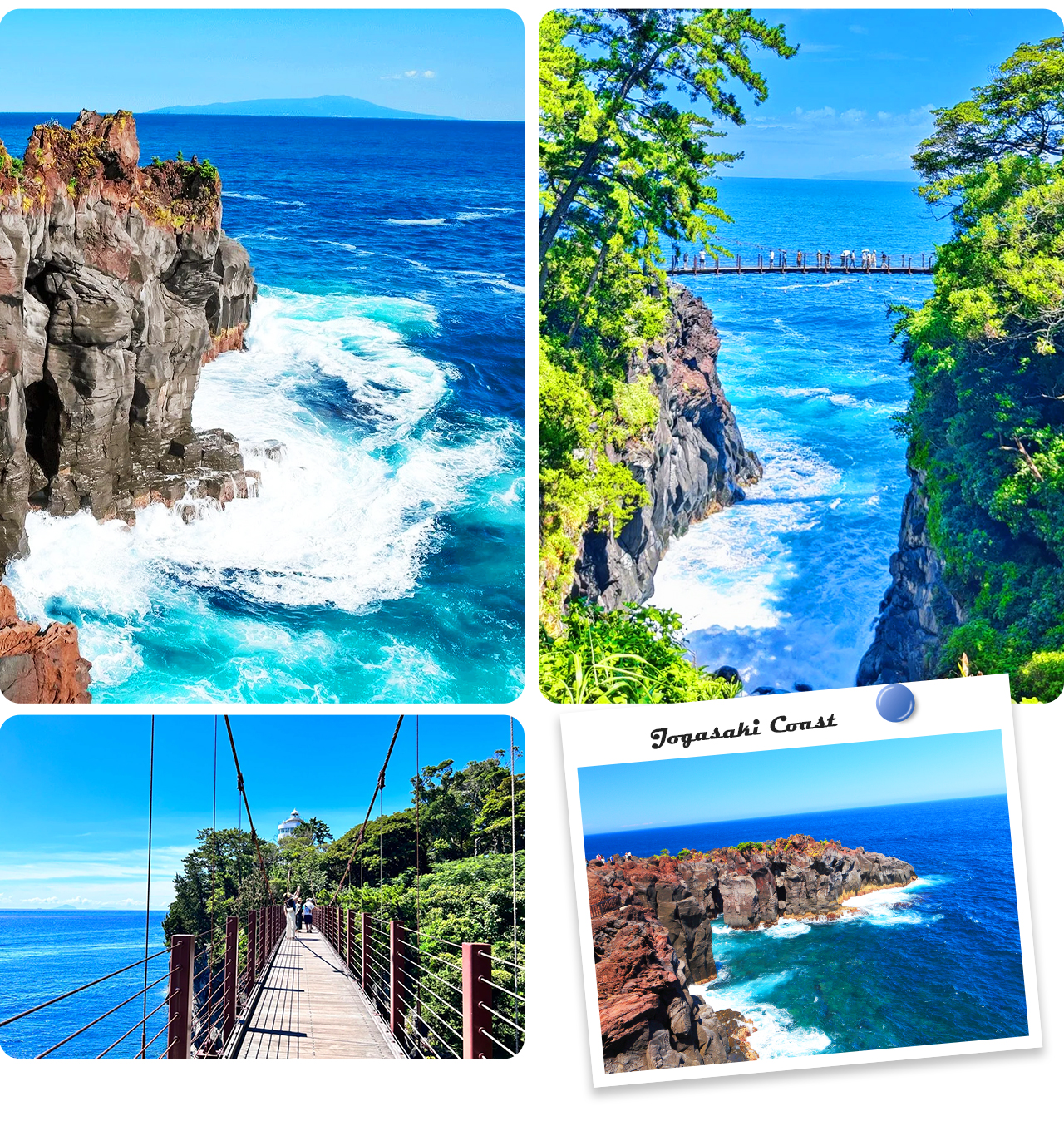 沿線跨越高約48米的門脇吊橋與古老燈塔，驚豔美景與刺激體驗兼備。這裡還擁有熔岩柱狀節理、海蝕洞、潮池等地質奇觀，是自然愛好者和攝影師的天堂。