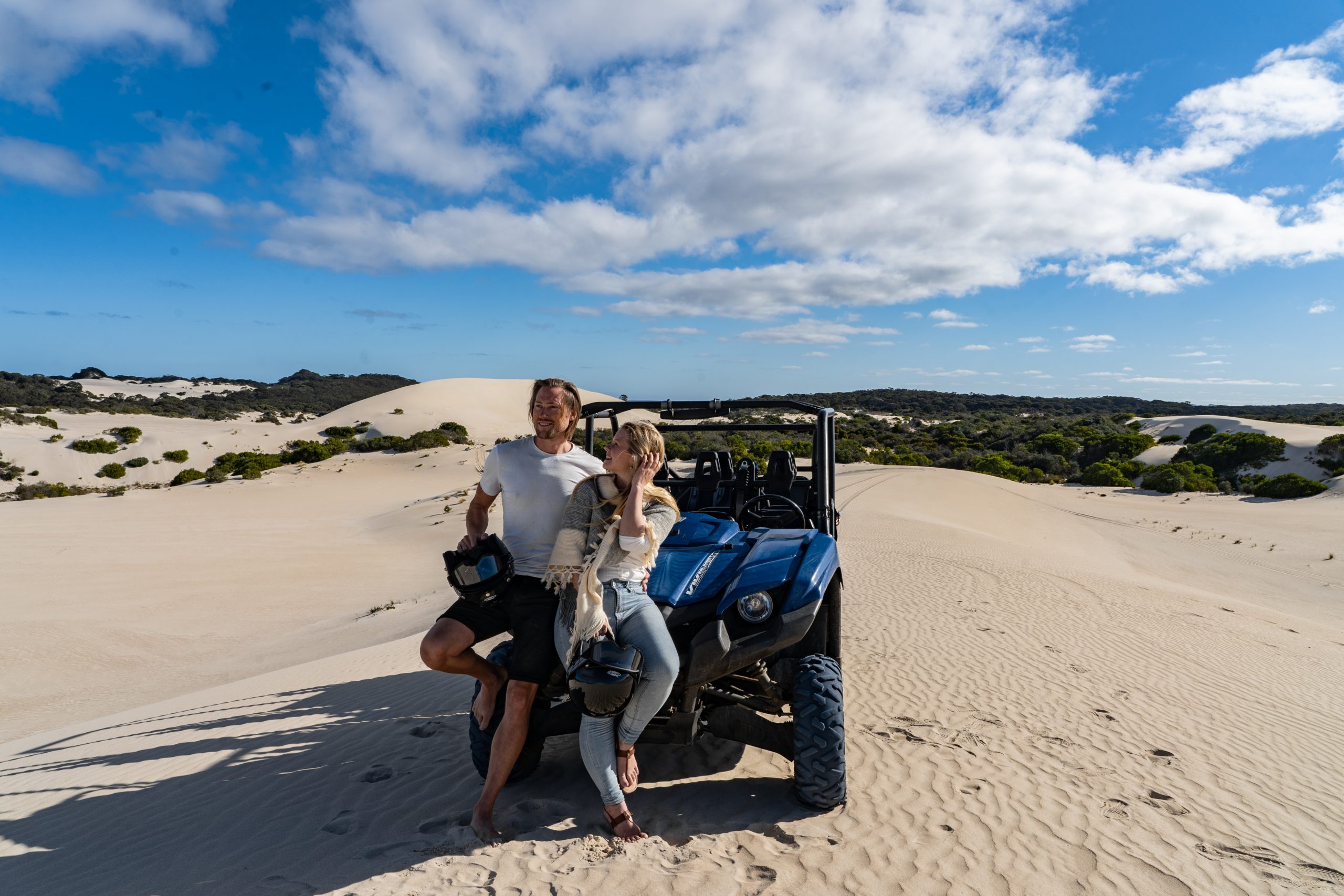 Enjoy a safe yet thrilling ride on a 4x4 buggy over the sand dunes and into the bush to see koalas in the wild