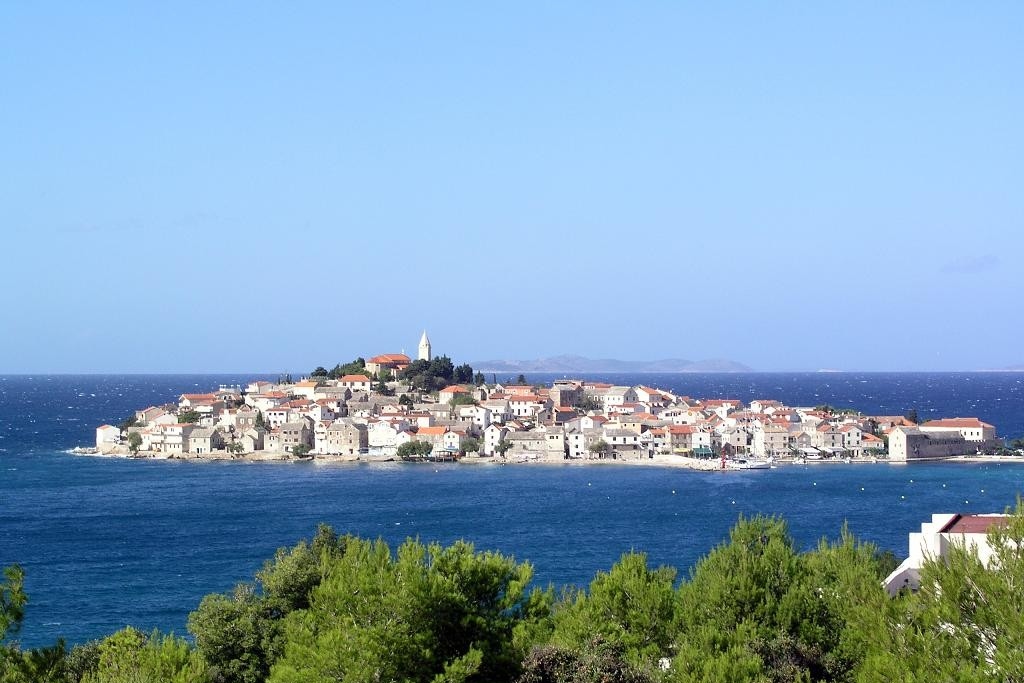 Primosten's picturesque skyline frames the Adriatic Sea, offering a stunning coastal panorama