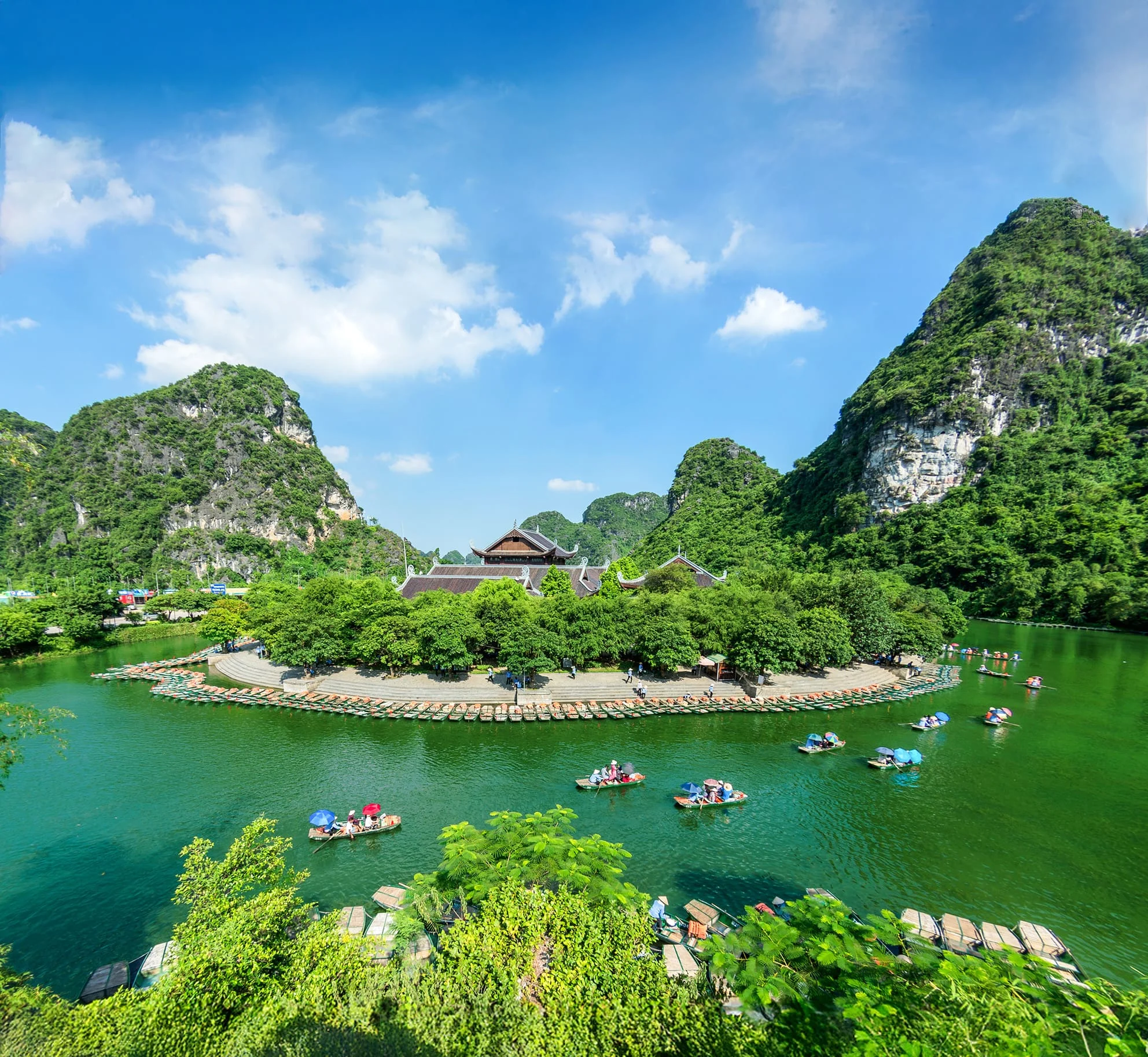 Trang An UNESCO river landscape in Ninh Binh Northern Vietnam