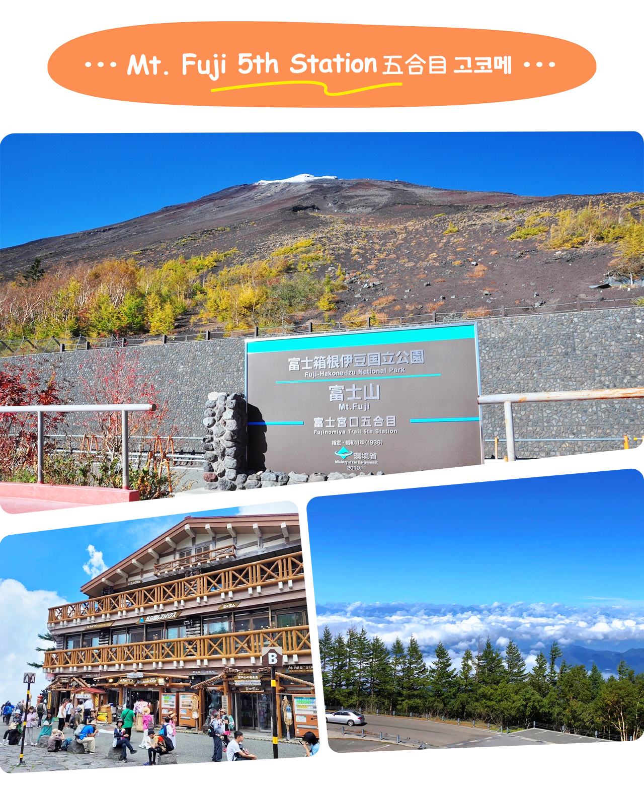 富士山五合目是最受歡迎的登山起點之一，能近距離欣賞富士山雄姿與山下雲海美景，是拍照與購物的熱門中繼站。