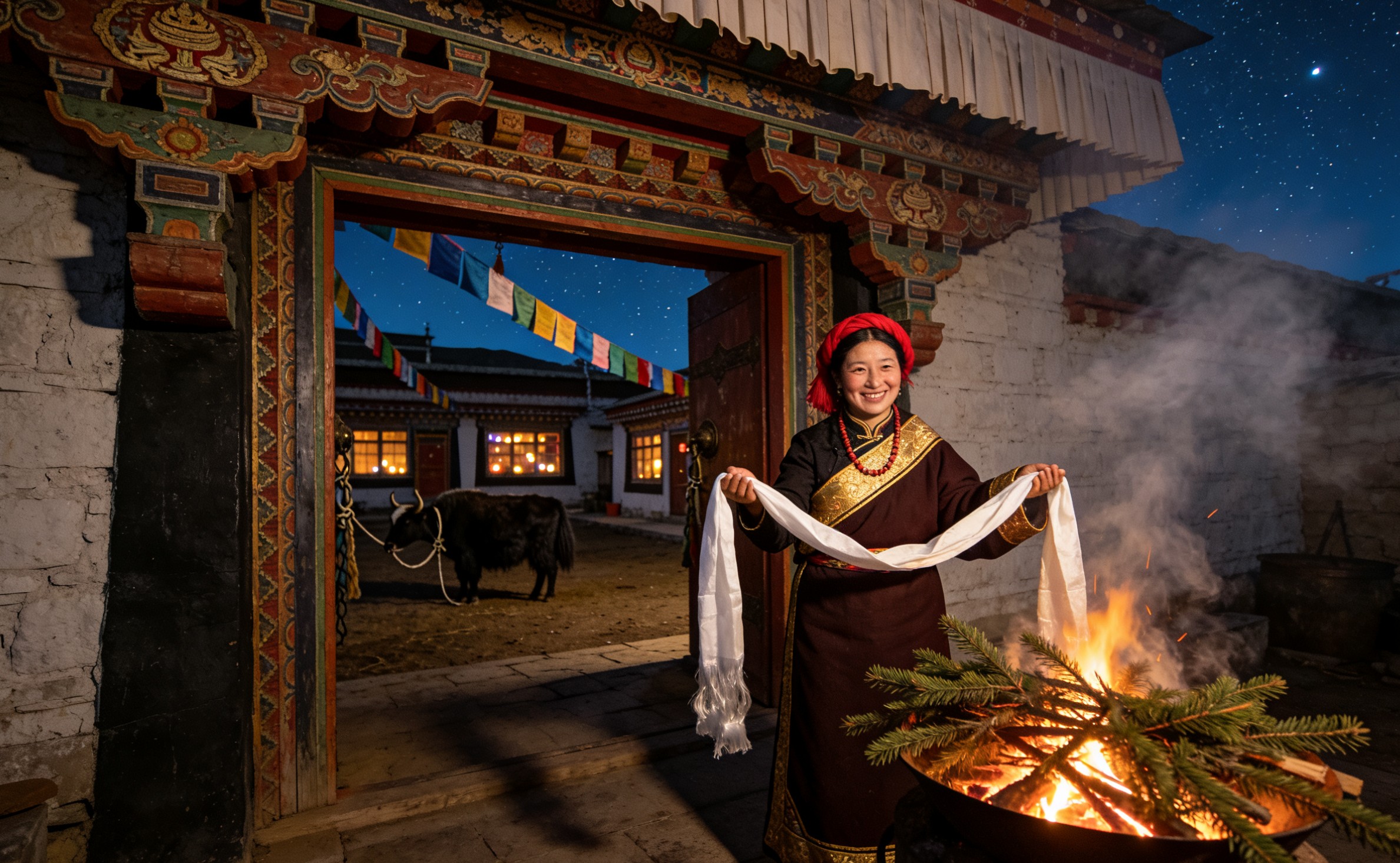 - 16:00左右：晚上安排走進藏家，熱情好客的主人早已在門口迎接為來客獻上代表祝福和吉祥的潔白哈達一路走一路欣賞傳統的藏式民居