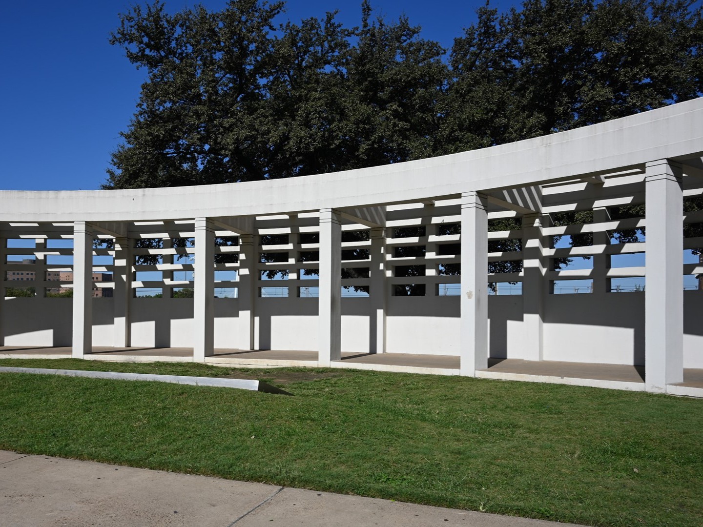 Dealey Plaza, site of JFK assassination, with grassy knoll and Texas School Book Depository