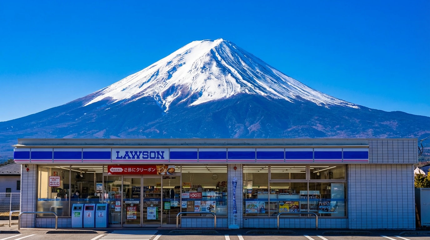 富士山羅森便利店｜最美拍照打卡地，位於河口湖和富士山周邊的羅森便利店，因獨特的地理位置和富士山背景成為遊客心中的拍照聖地。能輕鬆拍到富士山與便利店同框的照片。藍白相間的羅森標誌與富士山的壯麗景色完美結合，是小紅書上的熱門推薦地。