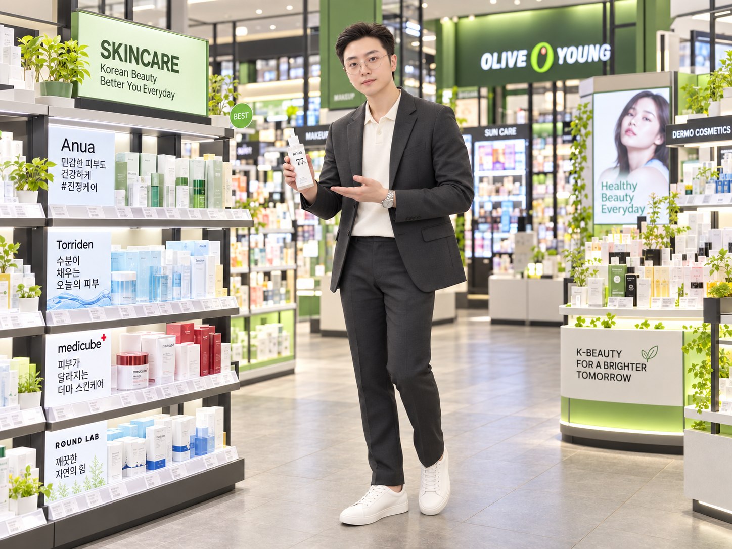 店內提供導覽式的 K-beauty 產品介紹，由專人解說保養品並教導如何根據自身需求挑選產品。