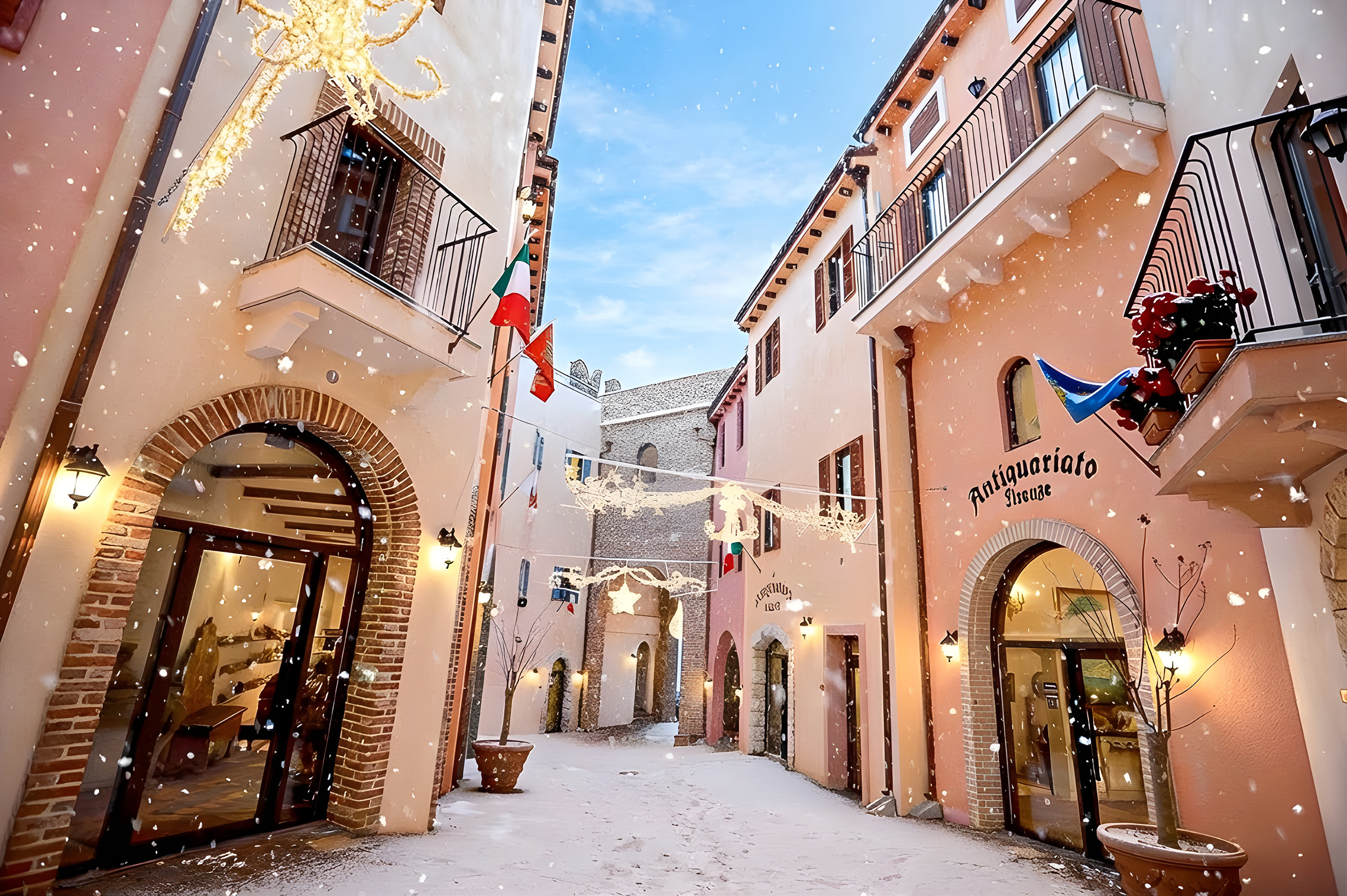 漫步於色彩繽紛的巷弄間，與皮諾丘合影，在義大利村感受彷彿置身歐洲童話般的夢幻氛圍。