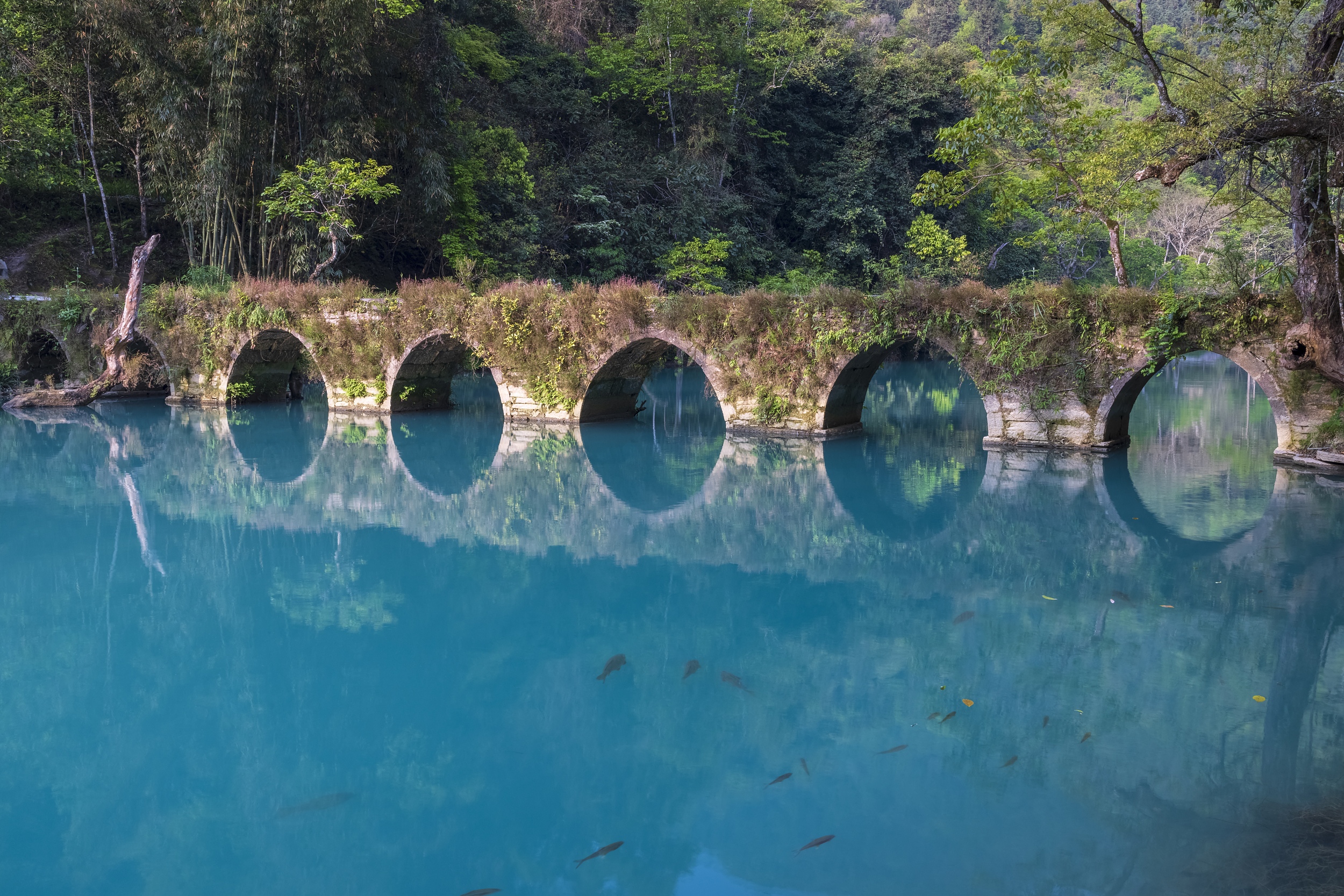 荔波小七孔：喀斯特地貌的超級盆景，集山水林洞湖瀑於一體，以七孔古橋聞名。