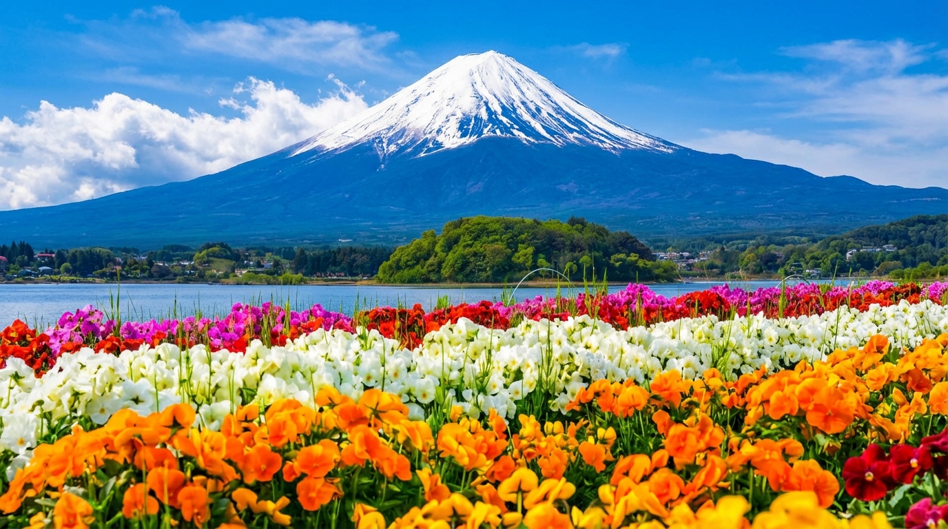 Oishi Park at Lake Kawaguchi: Renowned for its beautiful natural scenery and exquisite pairing with Mount Fuji.