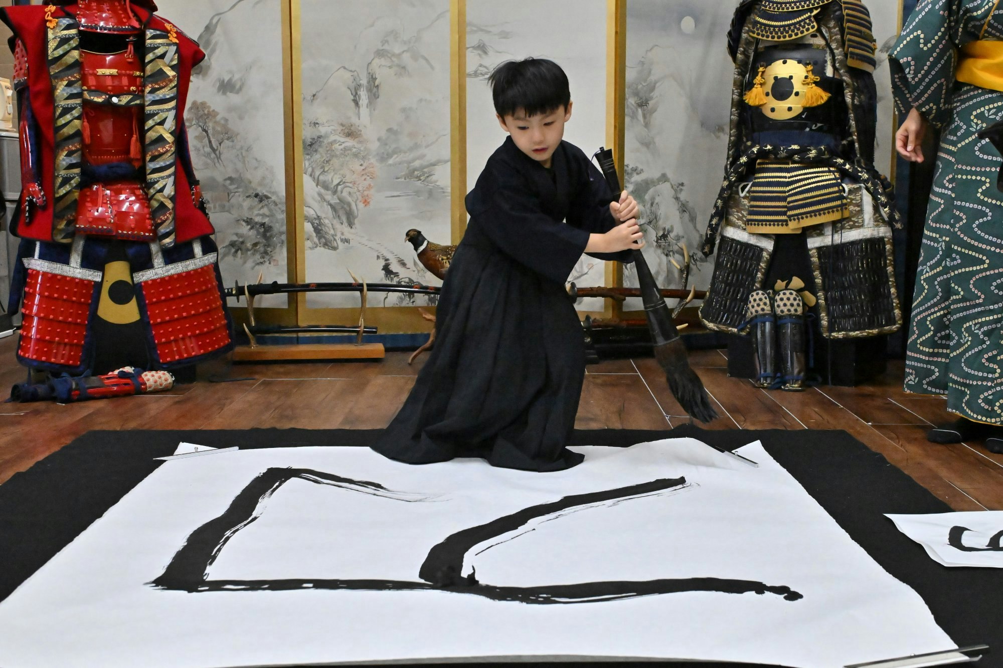 在大阪學習武士道和禪宗的武士書法