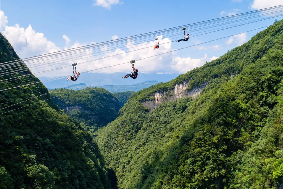 體驗跨越深淵的高空滑索，在鬱鬱蔥蔥的峽谷上空急速飛馳，用凌空飛行的“上帝視角”將大峽谷的壯美盡收眼底。