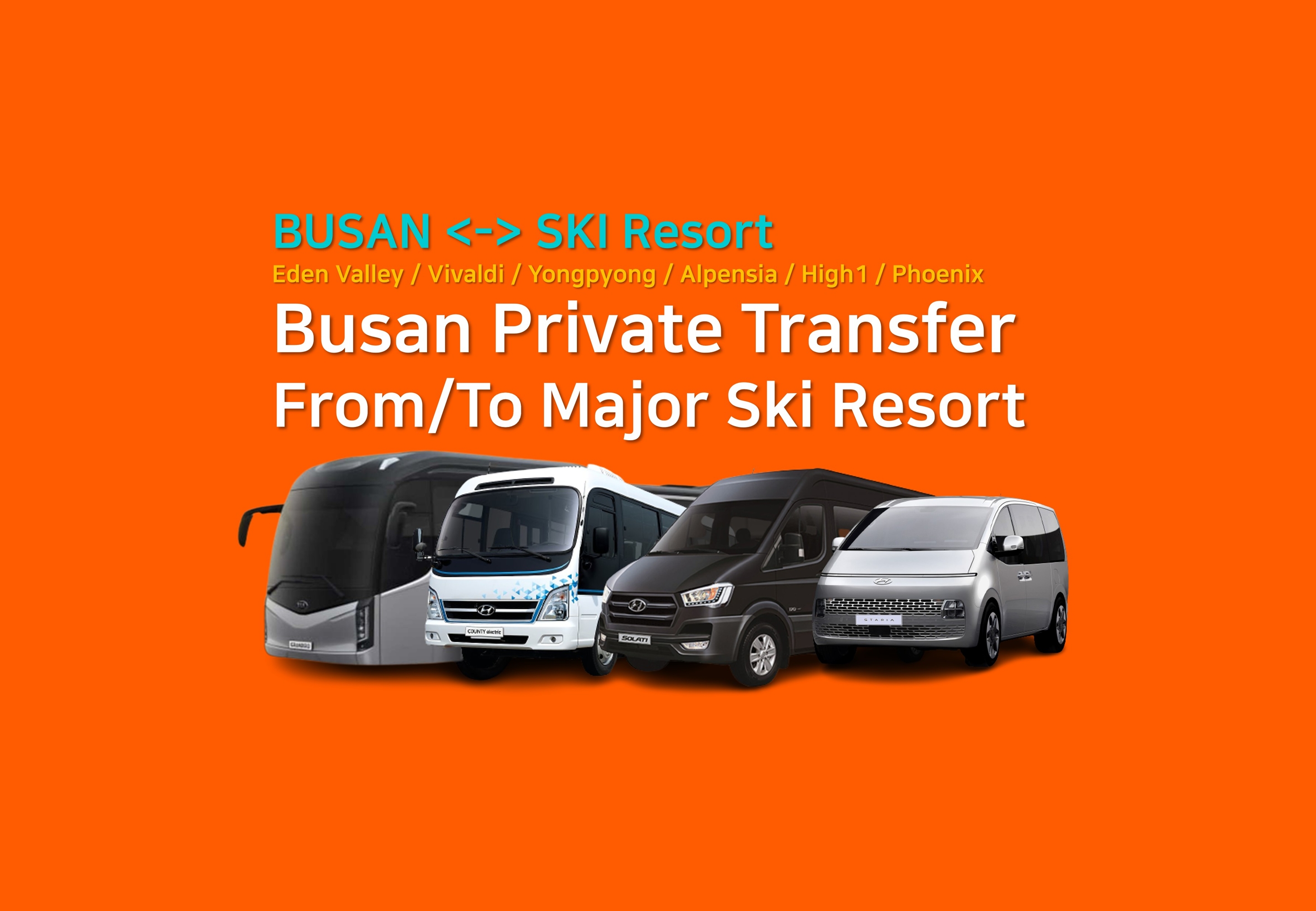 Busan Private Transfer to or from Major Ski Resort (Vivaldi / Yongpyong / Alpensia / High 1/ Phoenix / Eden Valley)