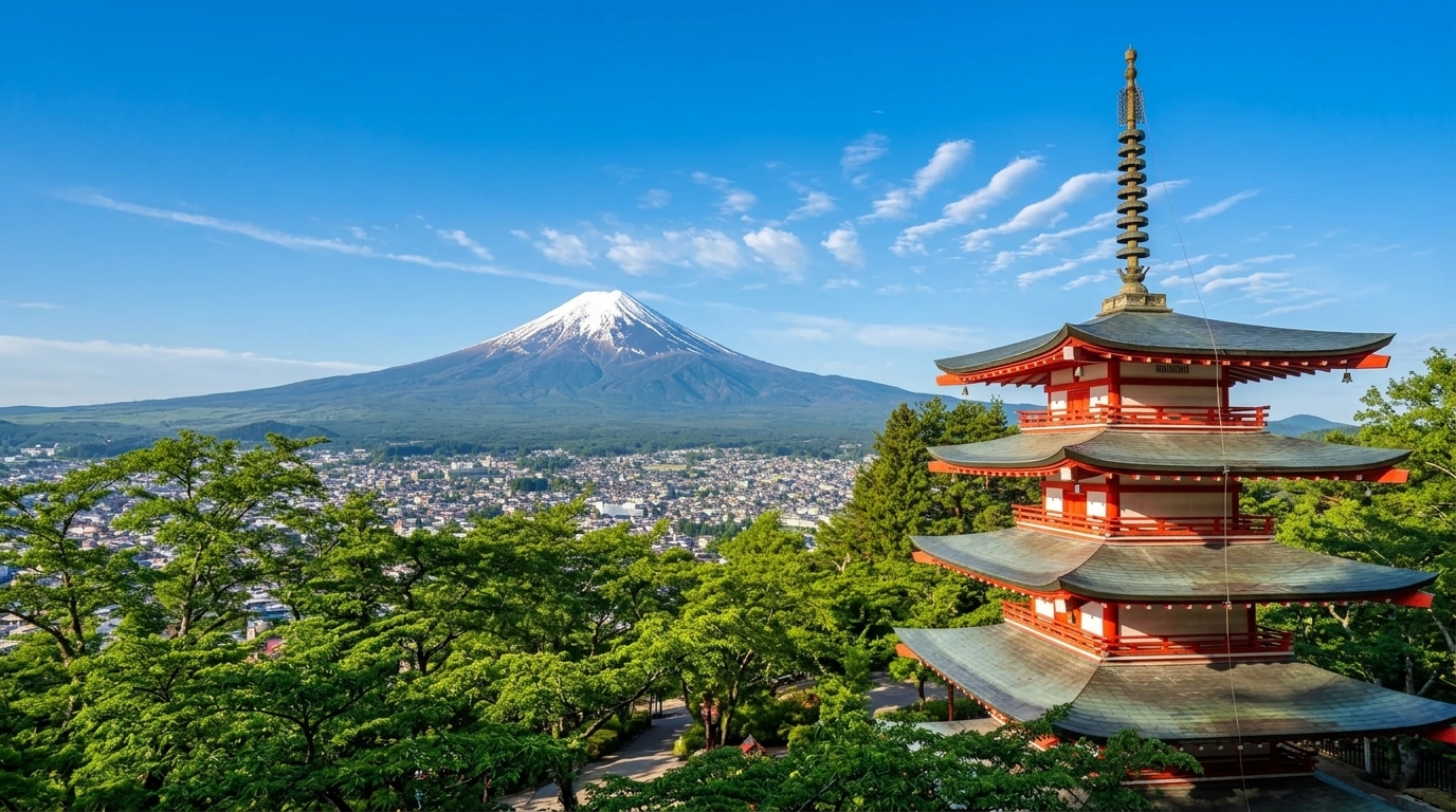 如果你曾在明信片或旅行海報上看到富士山的絕美合影，那大概率就是新倉山淺間公園！這裡是欣賞富士山和日本傳統建築完美融合的最佳地點。