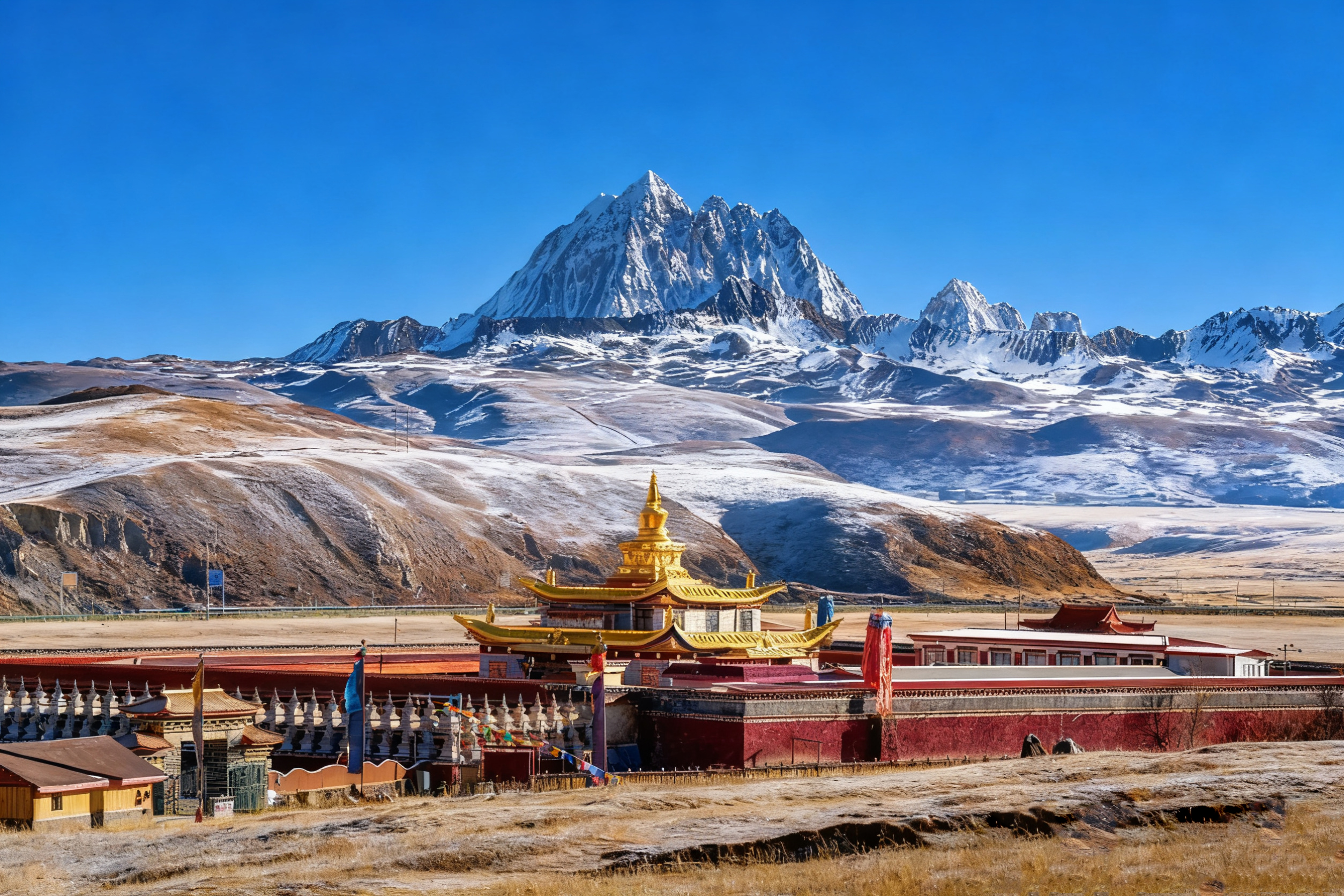 塔公草原，聖潔之地，雅拉雪山巍峨，塔公寺金頂閃耀。經幡飄揚，牧歌悠揚，感受信仰與自然的交融之美