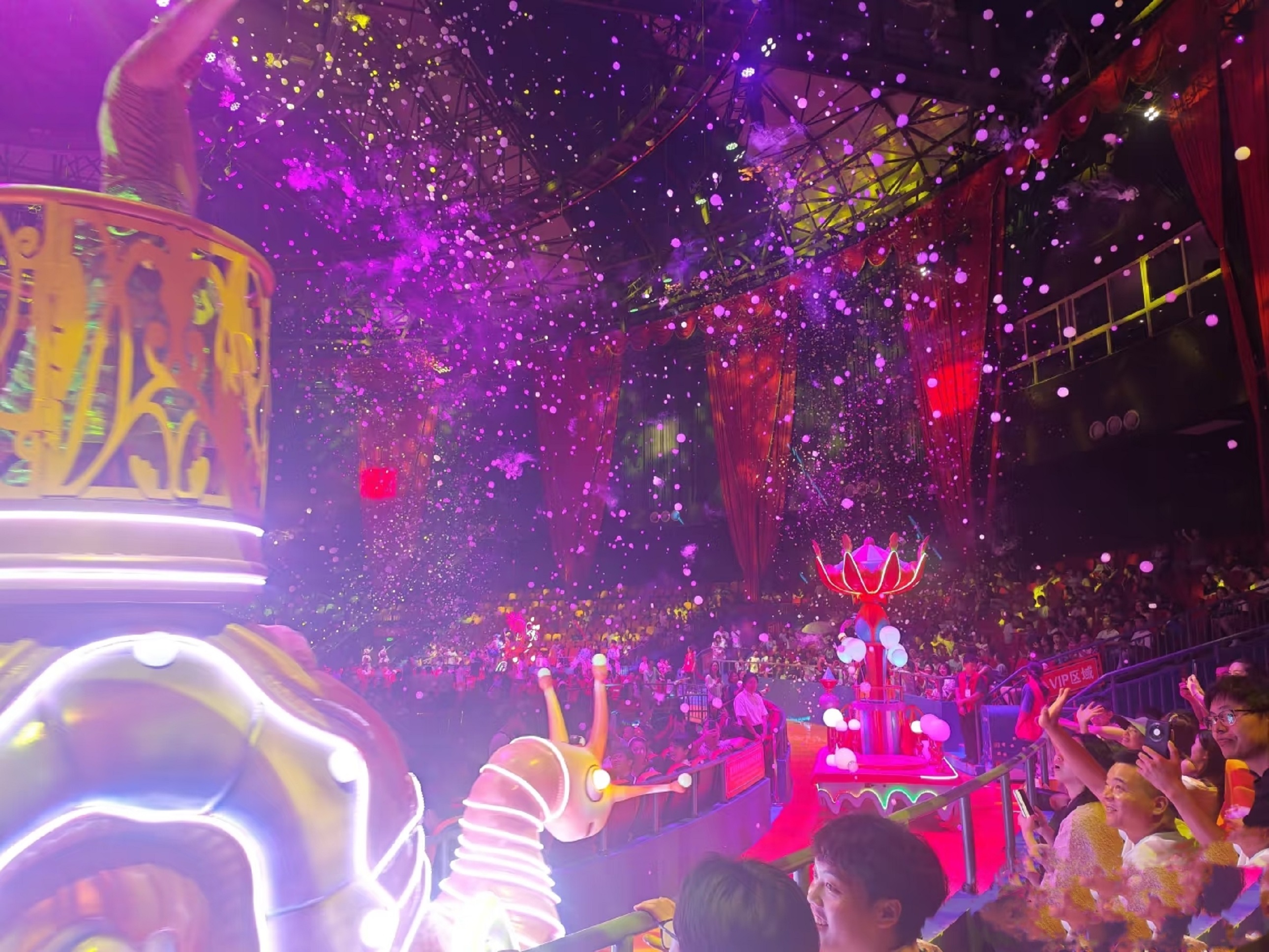 觀眾們在光影與彩屑的包裹中歡呼