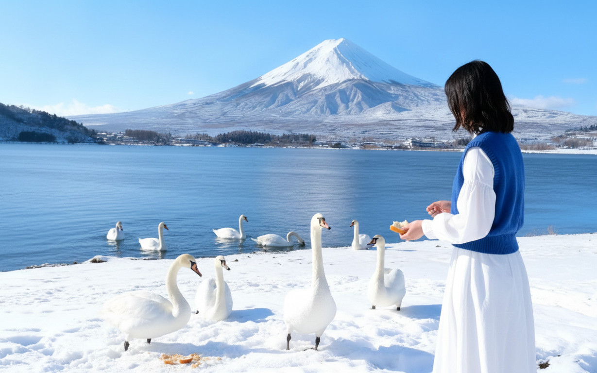 Mount Fuji Scenic Photo Tour: Lake Yamanaka Swan Feeding & Oshino Hakkai & Lawson Convenience Store & Lake Kawaguchi Oishi Park & Nikawa Tokei-ten & Arakurayama Sengen Park (From Tokyo)