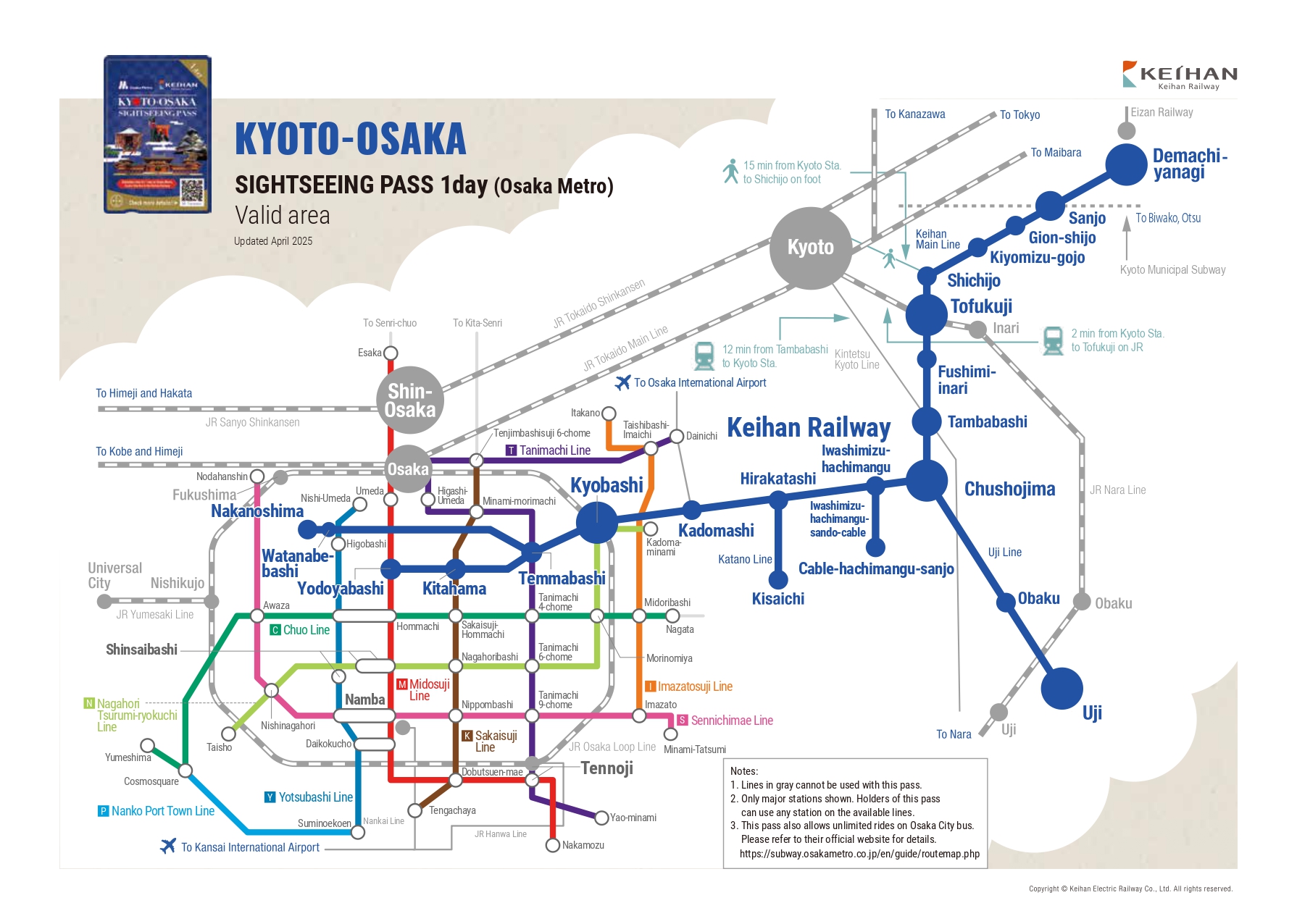 京都大阪觀光乘車券（含大阪地鐵）適用區域