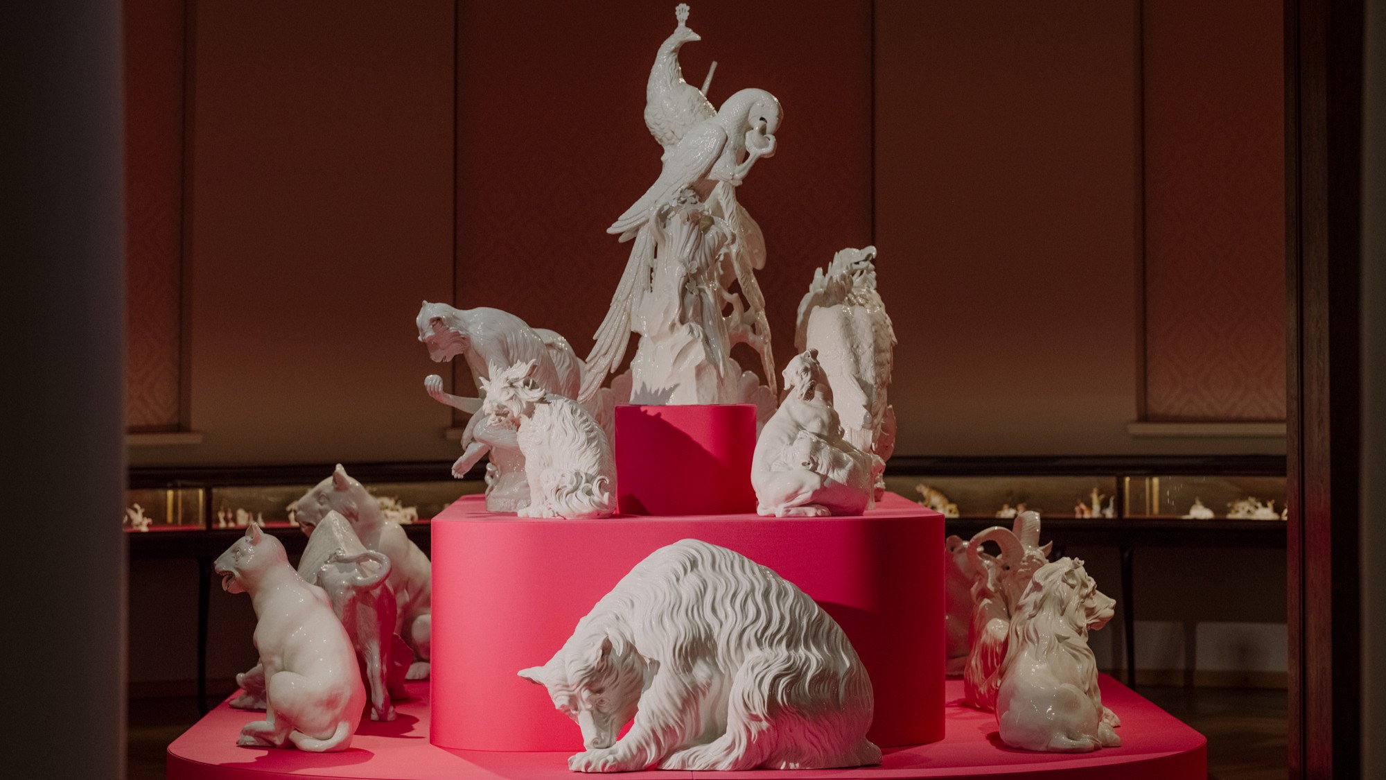 Admire intricate porcelain sculptures at the Meissen Museum’s breathtaking Animal Pyramid display