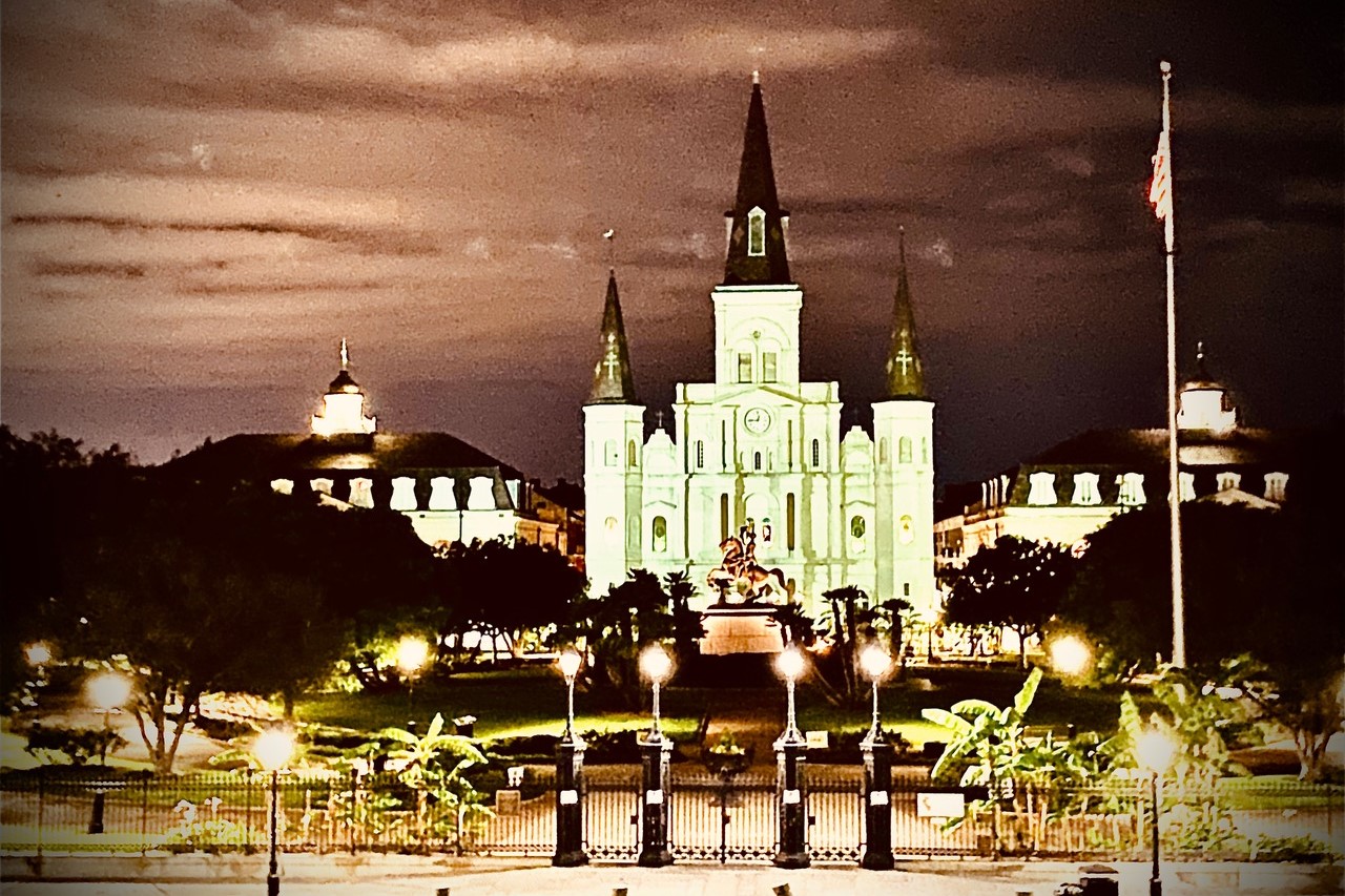 Experience ghostly encounters at Jackson Square, where history and hauntings intertwine under moonlight