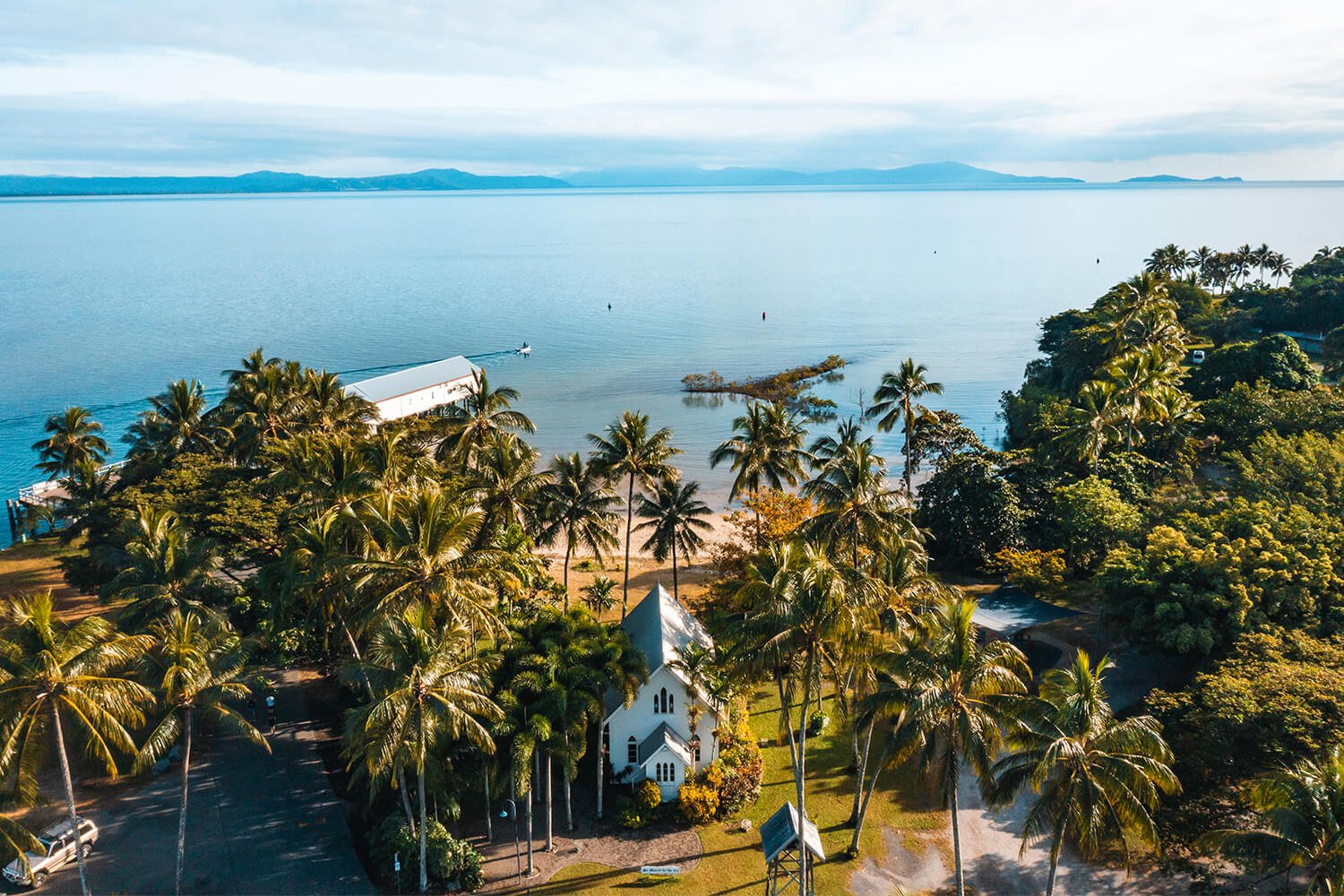 View overlooking St Marys Cathedral out to sea Port Douglas