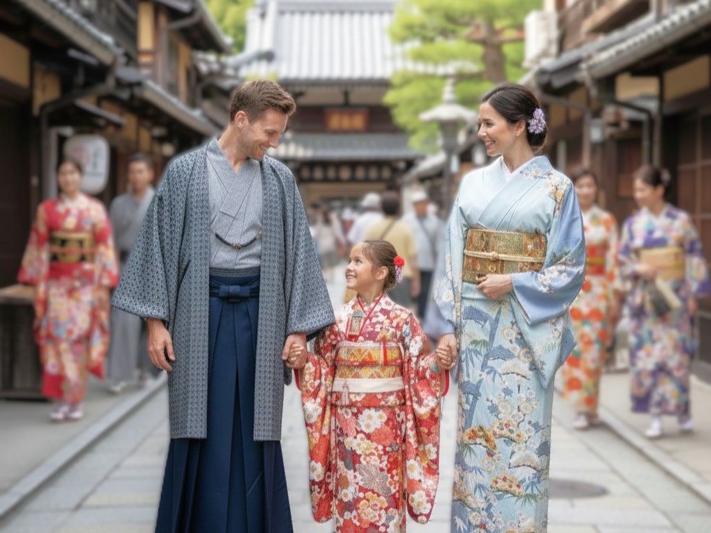 透過我們的獨家豪華計劃，在日本創造難忘的回憶。非常適合觀光和櫻花季節🌸 穿上優雅的和服，捕捉完美的瞬間📸
注意：女士和服正在準備中。可加購豪華計劃（女士），享受家庭樂趣。