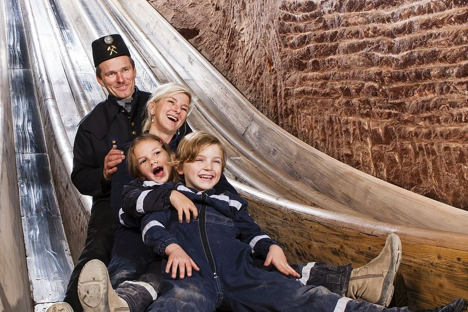 sliding down the slide in the salt mine
