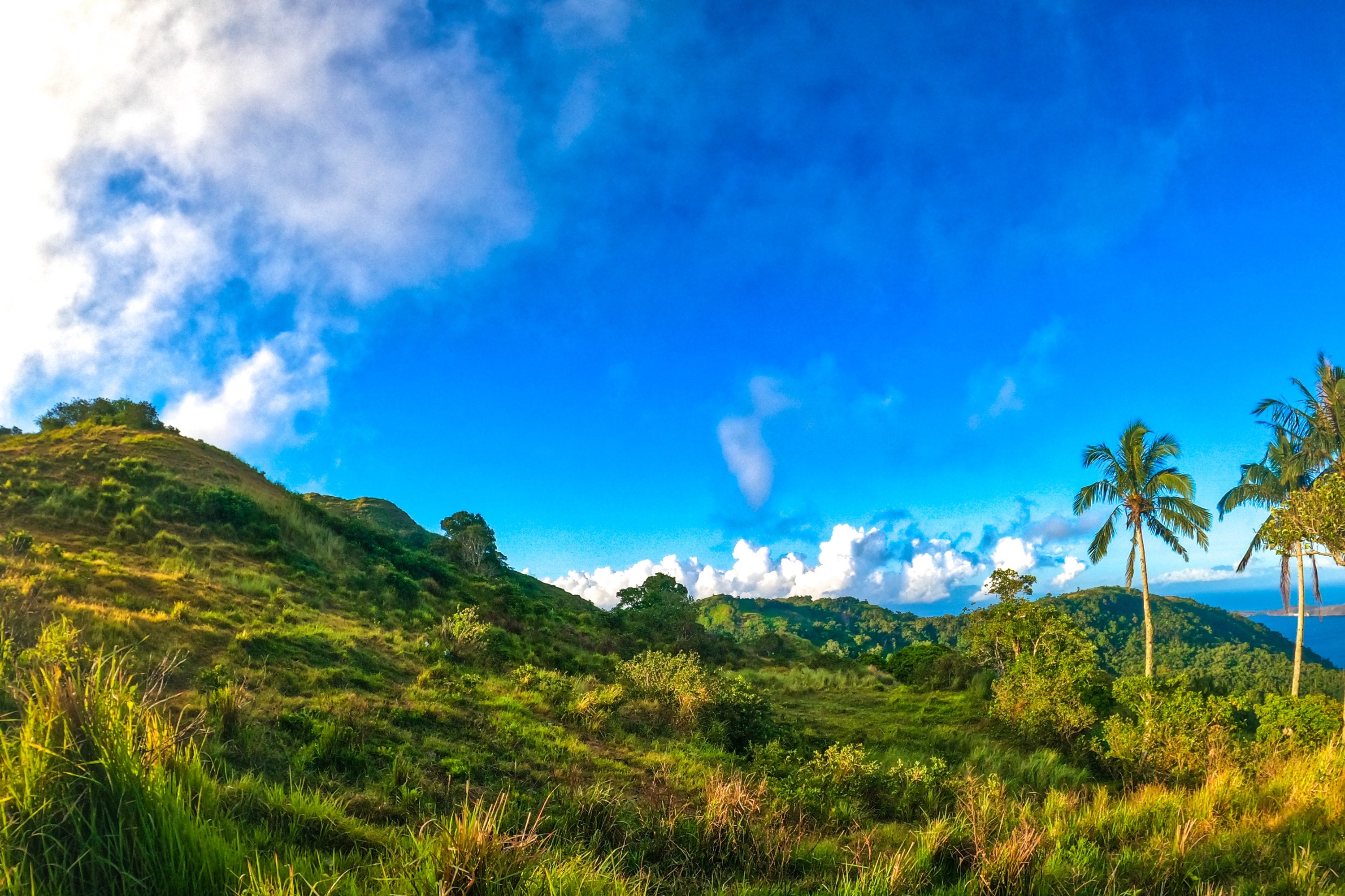 blue skies atop of the mountain's peak