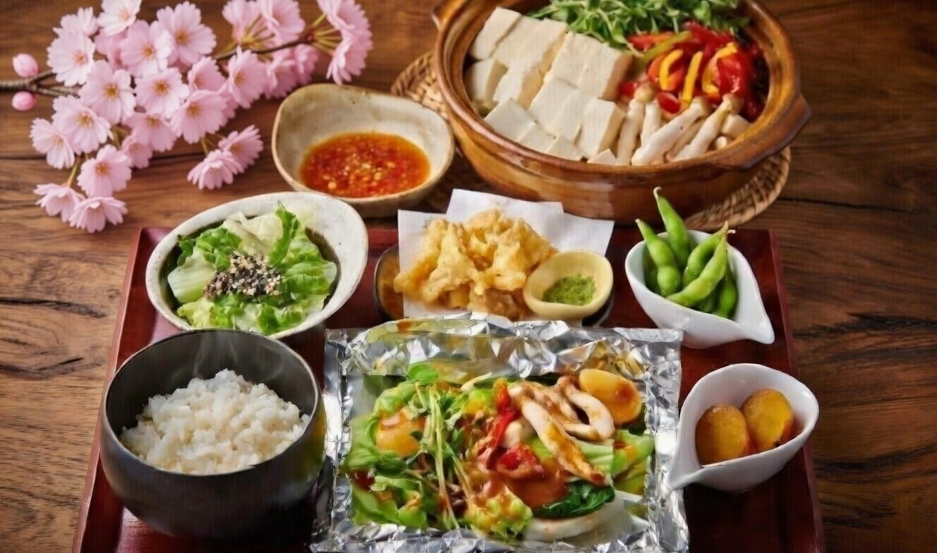 Вегетарианский ужин из 7 блюд в изакае в Сибуе