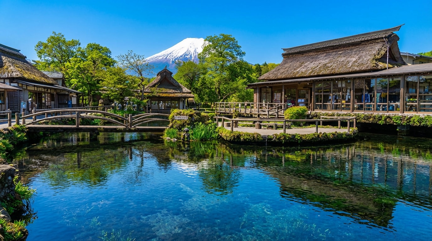 忍野八海由富士山融化的雪水經地層過濾而成的八個清泉，是日本的“九寨溝”，八海水質清澈純淨，富含礦物質，遊客可在水池旁的自助飲水點進行品。