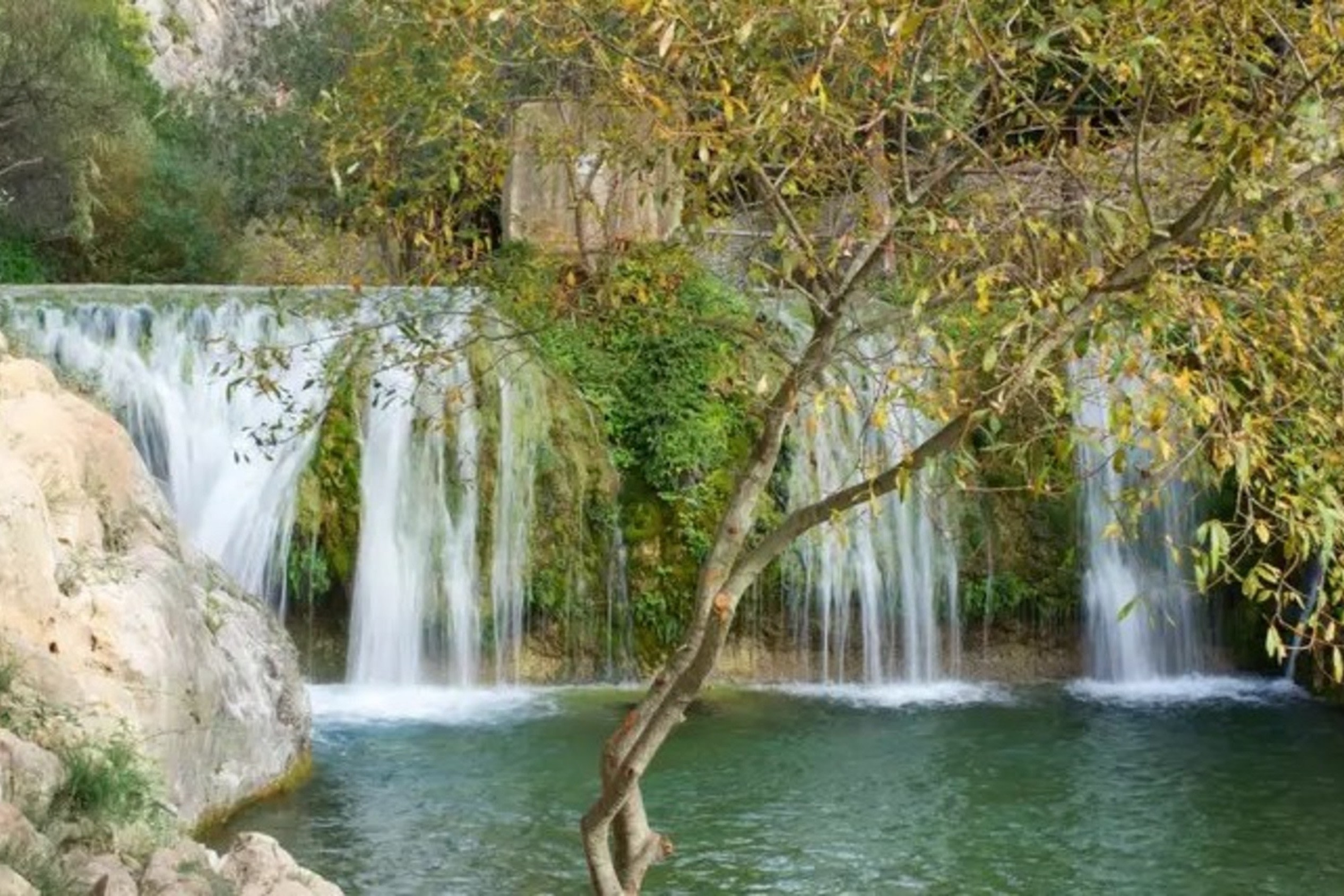 在阿爾加瀑布 (Algar Waterfalls) 煥活身心，晶瑩剔透的瀑布水流傾瀉而下，穿過鬱鬱蔥蔥的綠色植物。