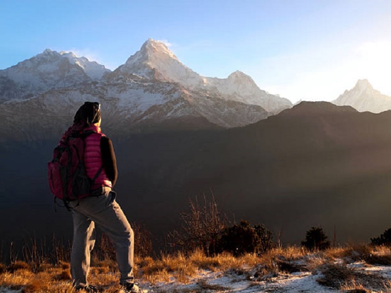 Tourist enjoying the site of the Annapurna range on sunrise