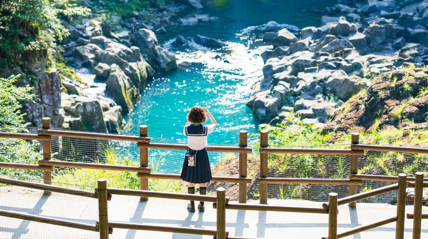 遊客可以沿著1公里長的步道散步，也可以划著小船從水面仰望瀑布和斷崖，是感受峽谷之最直接的方式。這裡春有嫩綠櫻花、秋有絢爛紅葉、冬有神秘冰瀑，四季皆景