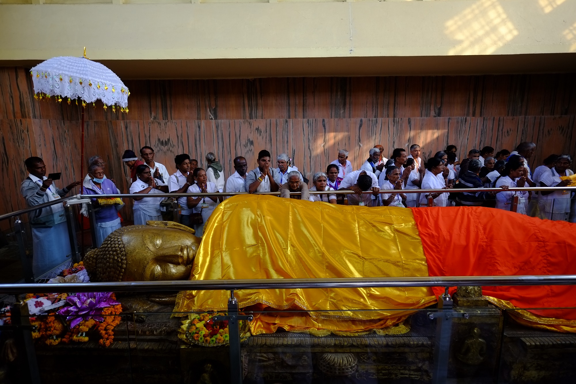 Kushinagar, State of The Buddha_s death (The Buddha_s living nirvana) image inside at Parinirvana Stupa.
