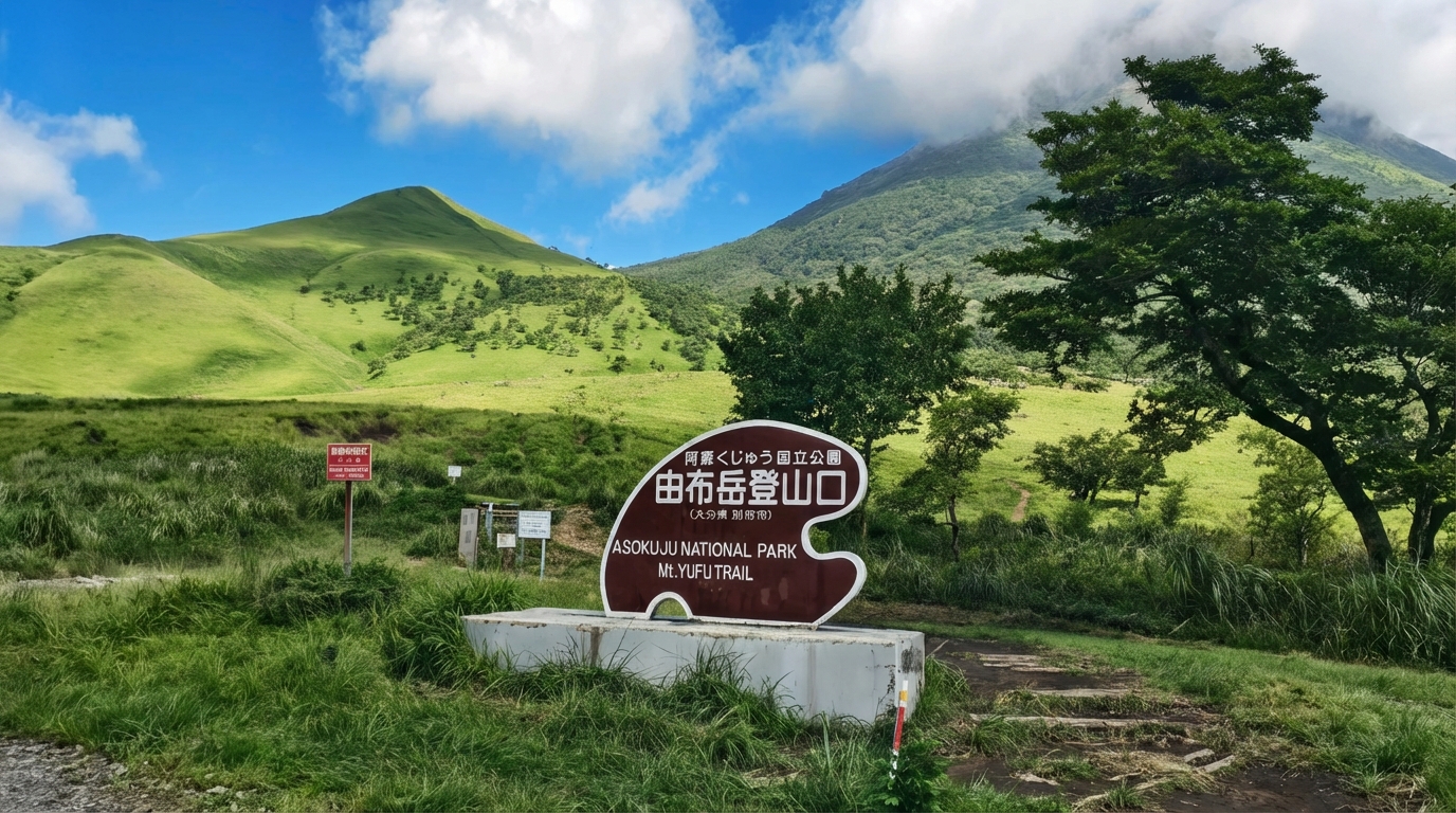 由布嶽被譽為「大分富士」，登山口是觀賞山體、拍照留念的最佳角度