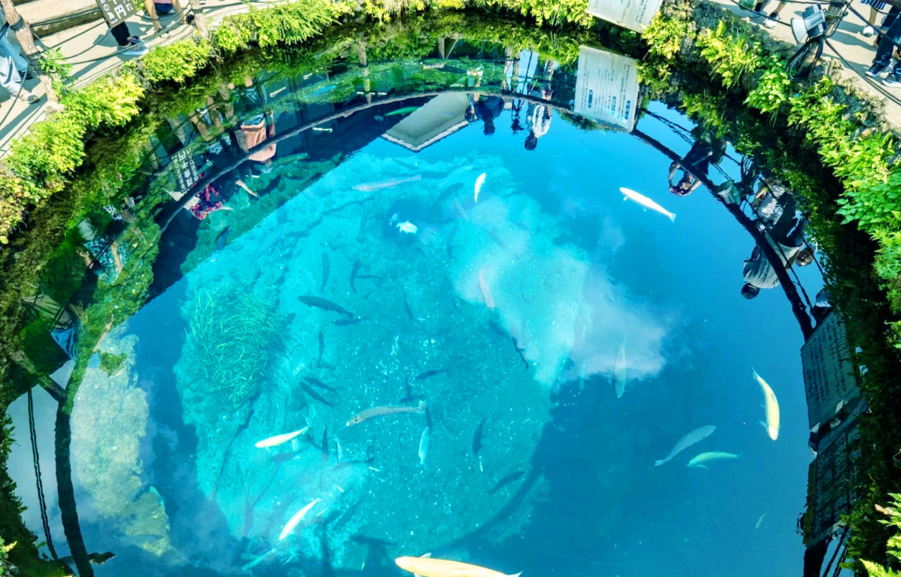 富士山雪水自然過濾形成的八個清泉🏔️，被譽為“富士山腳下的九寨溝”。池水清澈如鏡🪞，倒映著富士山姿，是國家指定天然紀念物🏅。這裡不僅是攝影勝地，還可品嚐甘甜泉水🥤。