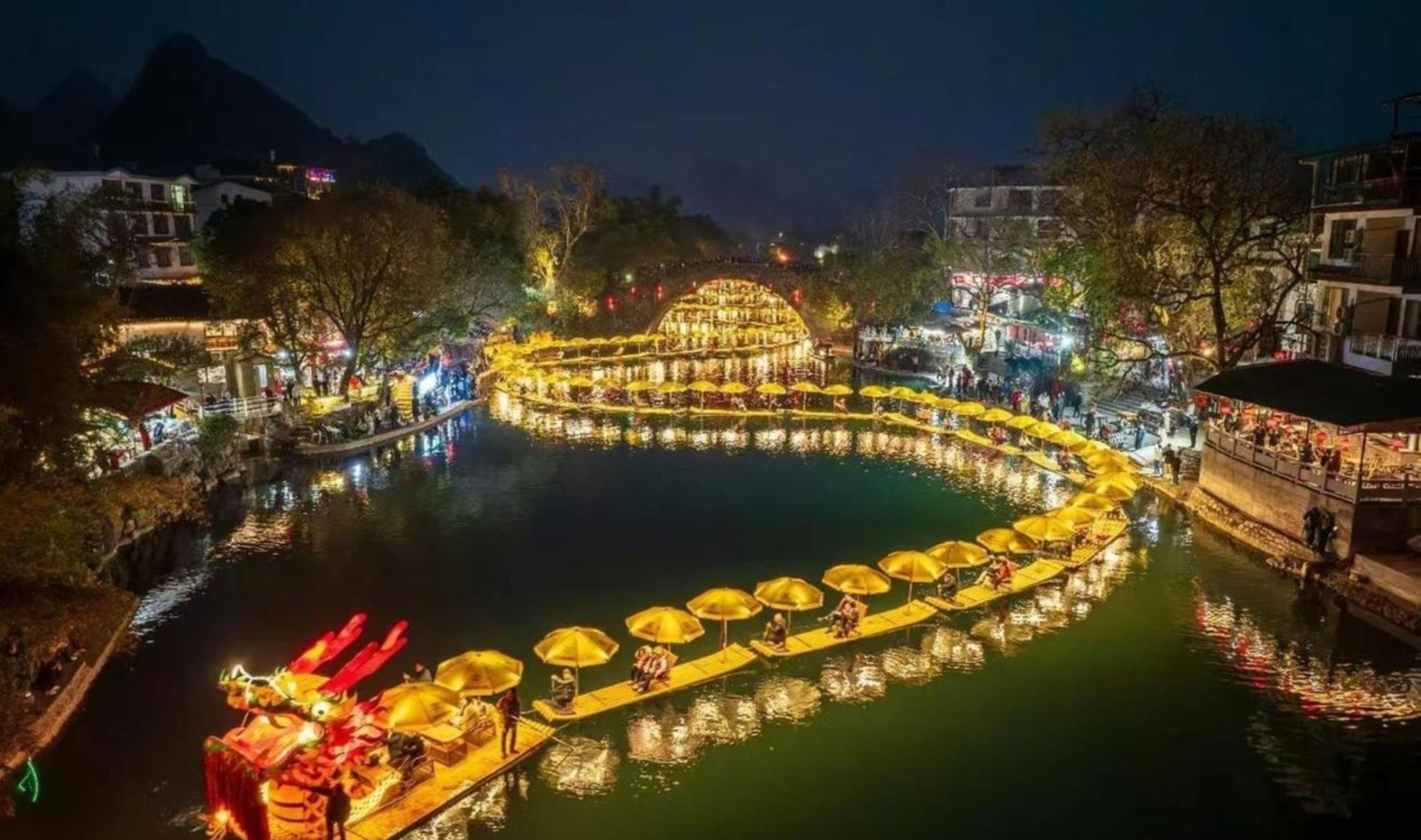 Yulong River, Yangshuo, Guilin | Golden Dragon Bridge Golden Dragon Parade