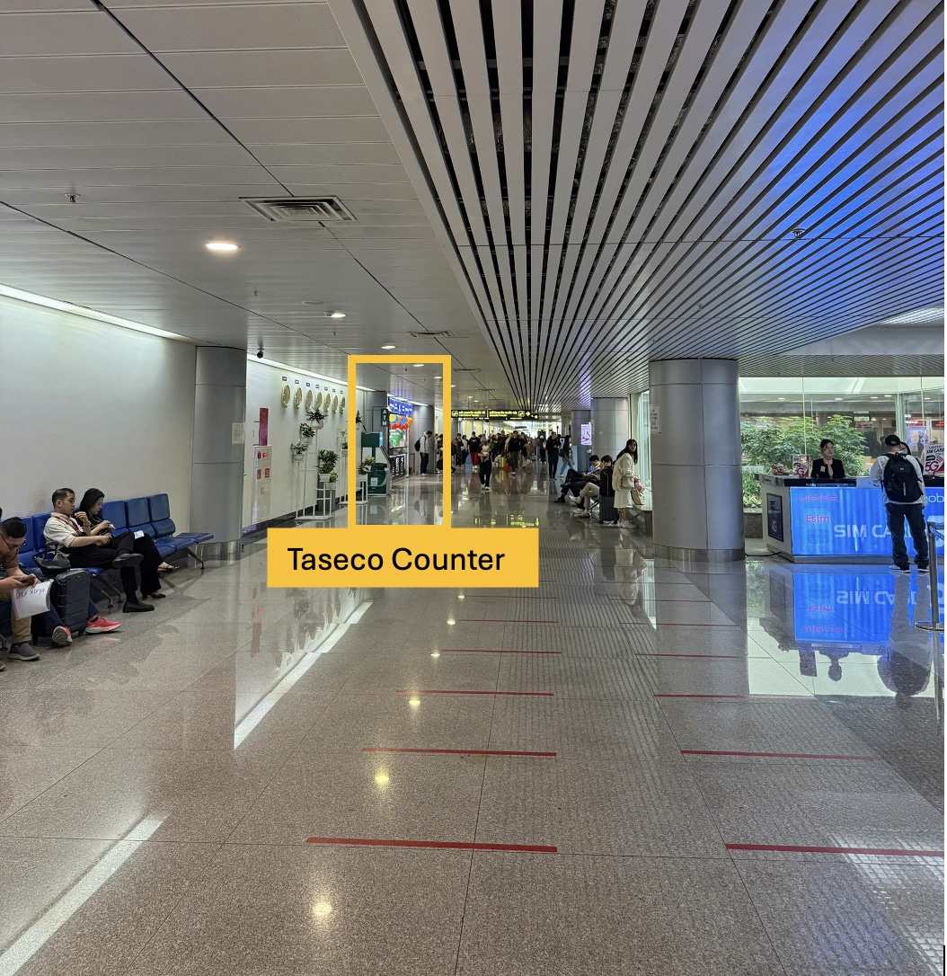 The Taseco counter is on the left, on the way to the Immigration area.