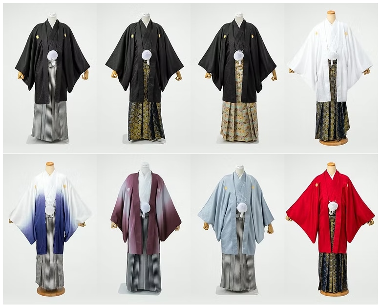 Hakama with crest: We offer four types of hakama, which can be freely combined with kimono. Some sizes may not be in stock.