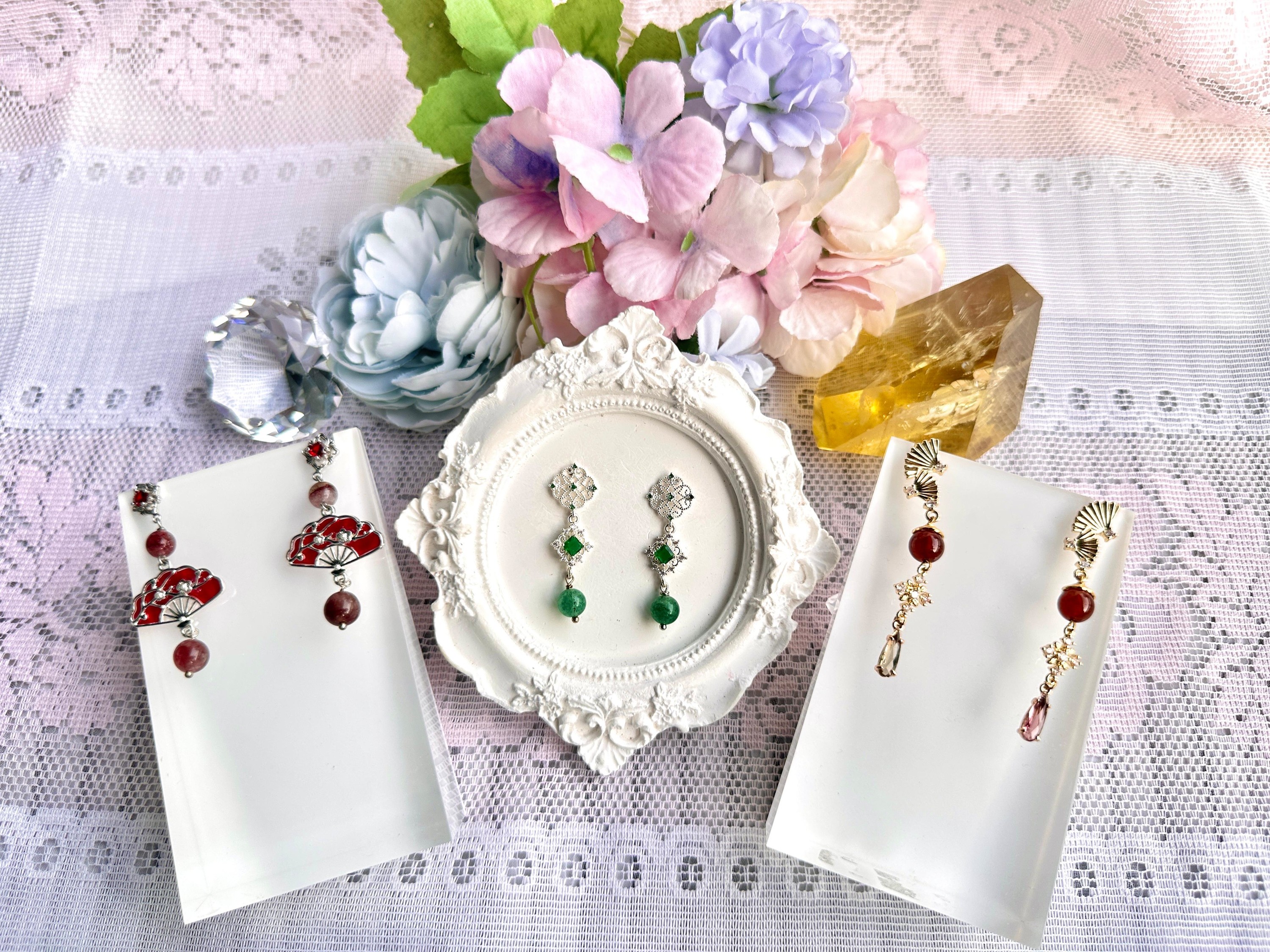 [SG Culture Pass] Gemstone Oriental Cluster Earrings by Floral Knots