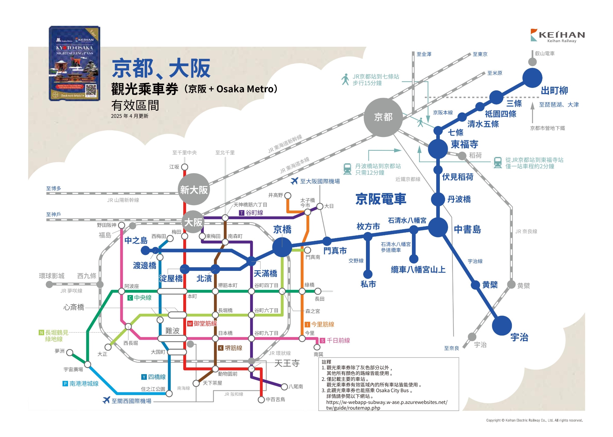 京都大阪觀光乘車券（含大阪地鐵）適用區域